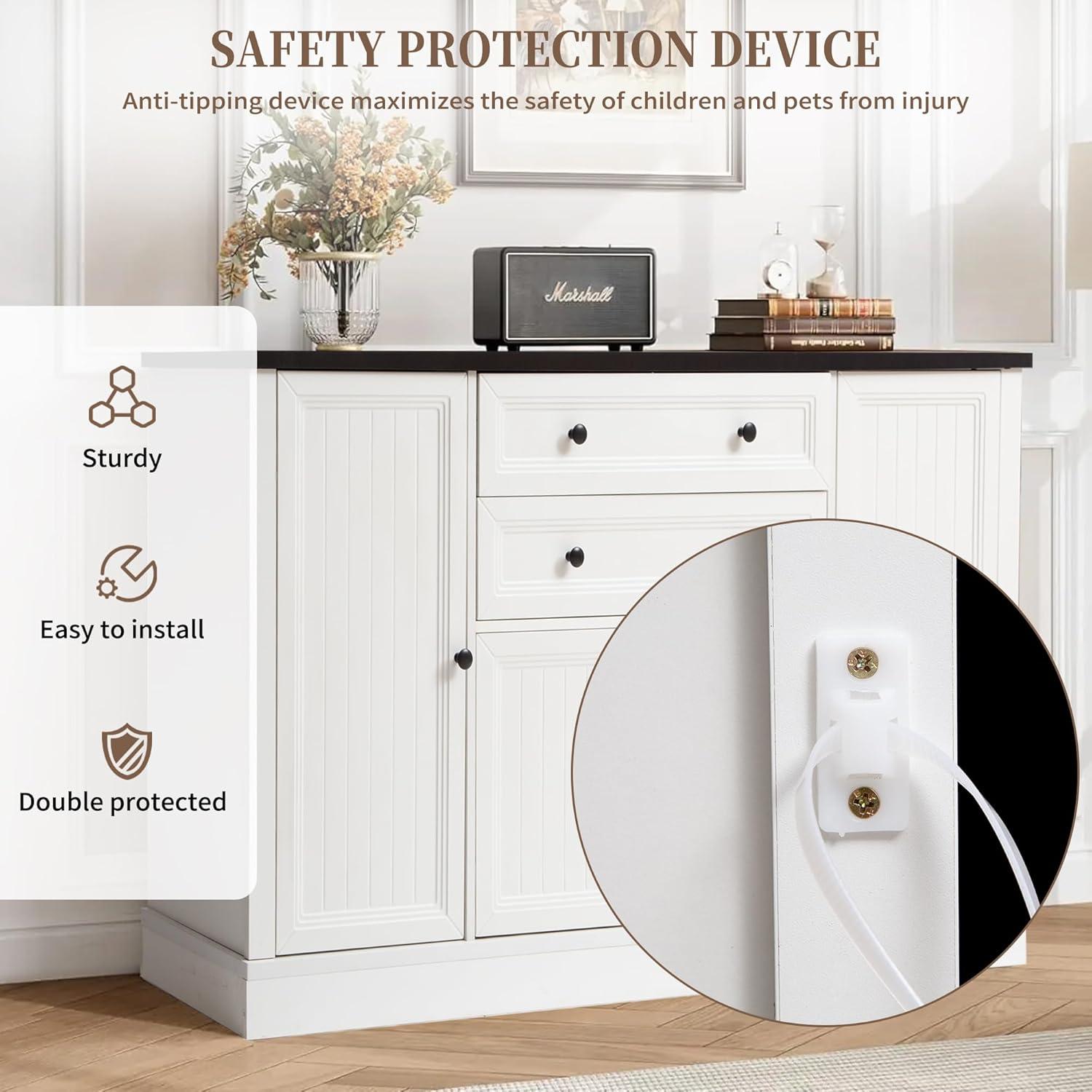 Magic Union 58" Farmhouse Sideboard Buffet Cabinet, Coffee Bar Cabinet with 2 Large Drawers & 4 Grooved Barn Doors, Wood Storage Cabinets for Dinning Room, Kitchen, Living Room, White