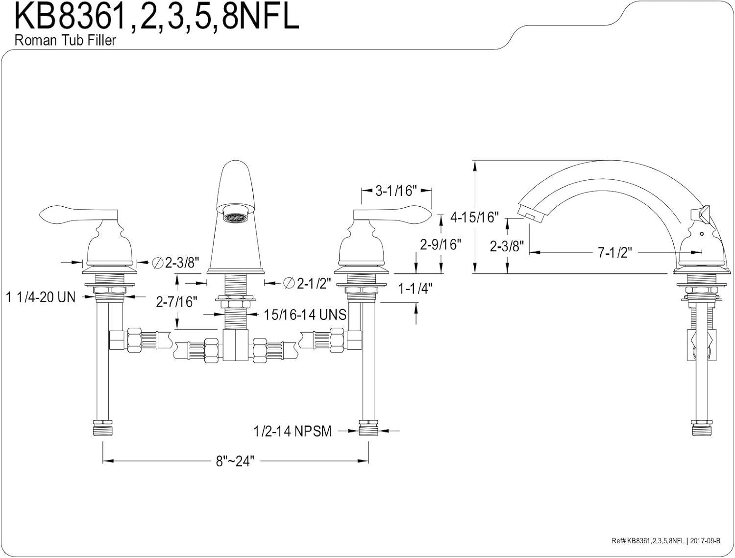 Kingston Brass KB8362NFL NuWave French Two-Handle Roman Tub Faucet, Polished Brass