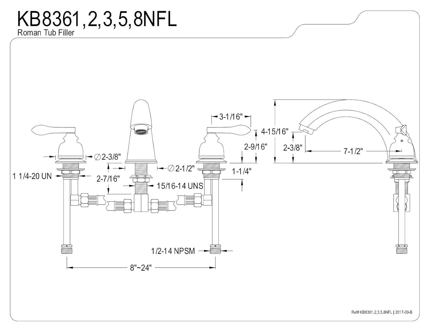 Kingston Brass KB8362NFL NuWave French Two-Handle Roman Tub Faucet, Polished Brass
