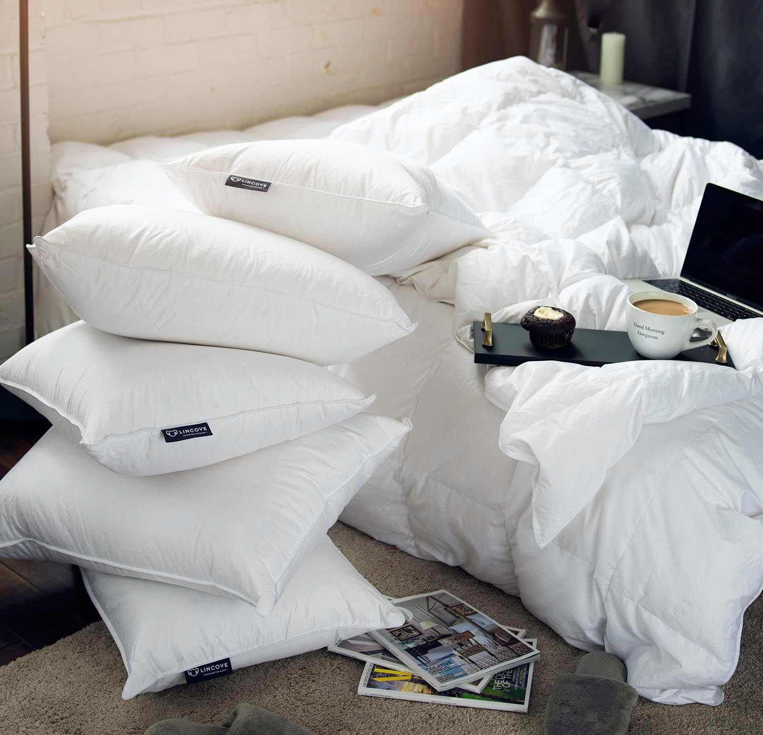 Lincove® Lincove Down & Feather Bed Pillows - Luxury Hotel Collection - 100% Cotton - 2 Pack