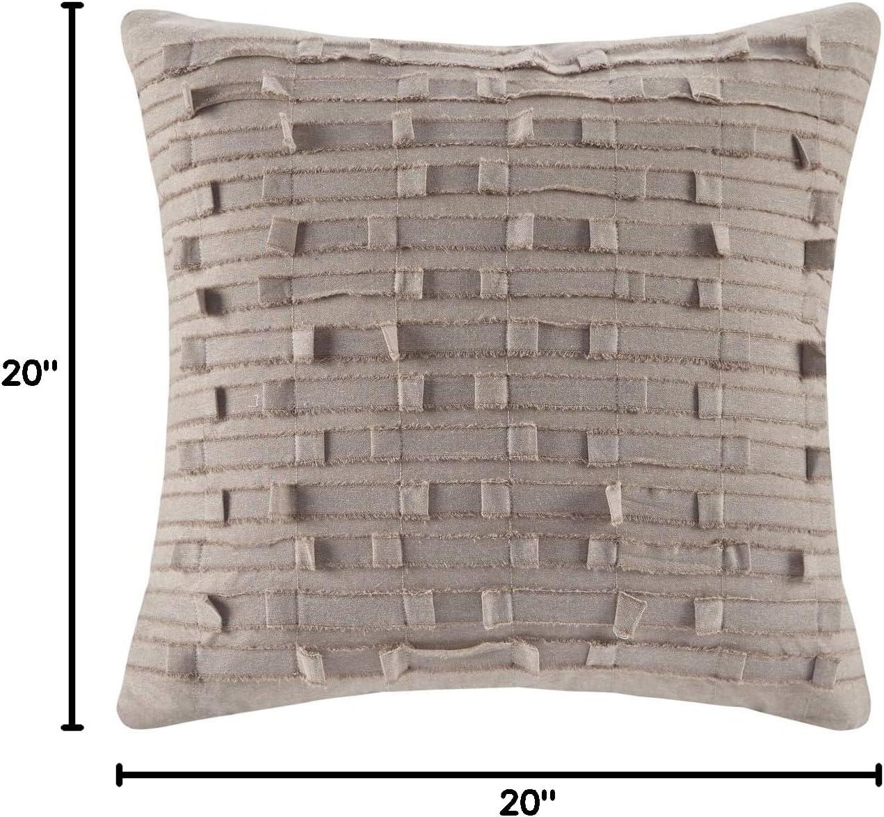 Taupe Jacquard Cotton Square Throw Pillow with Zipper Closure