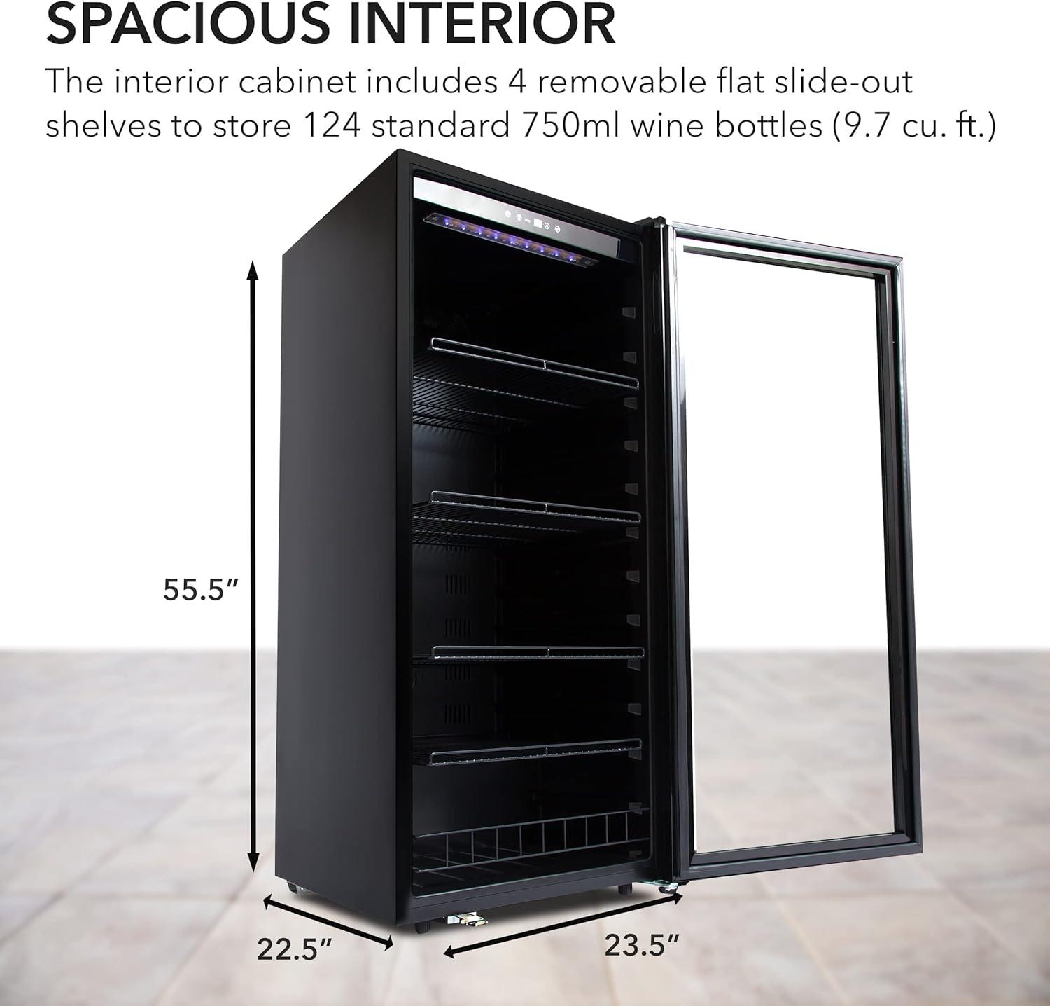 Black Freestanding Wine Cooler with LED Lighting and Glass Door