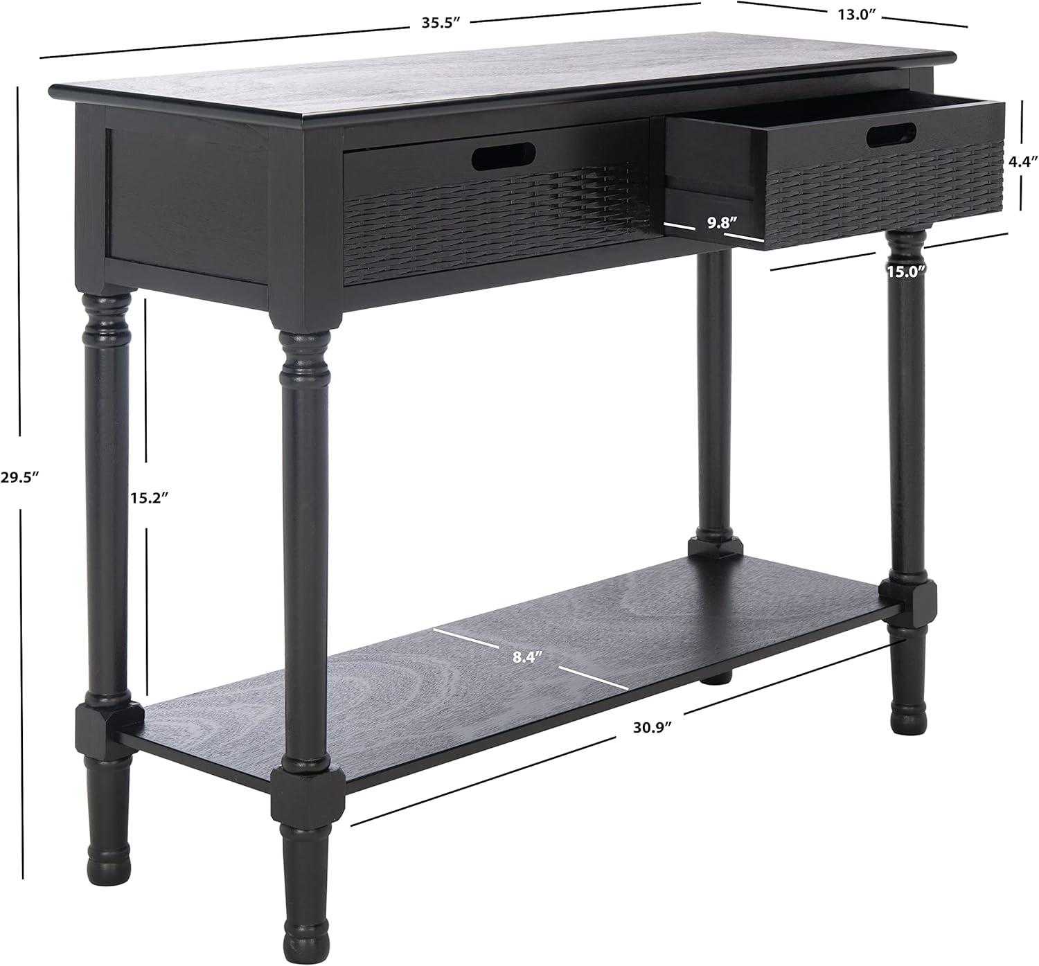 Landers Black Wood 2-Drawer Console Table with Storage