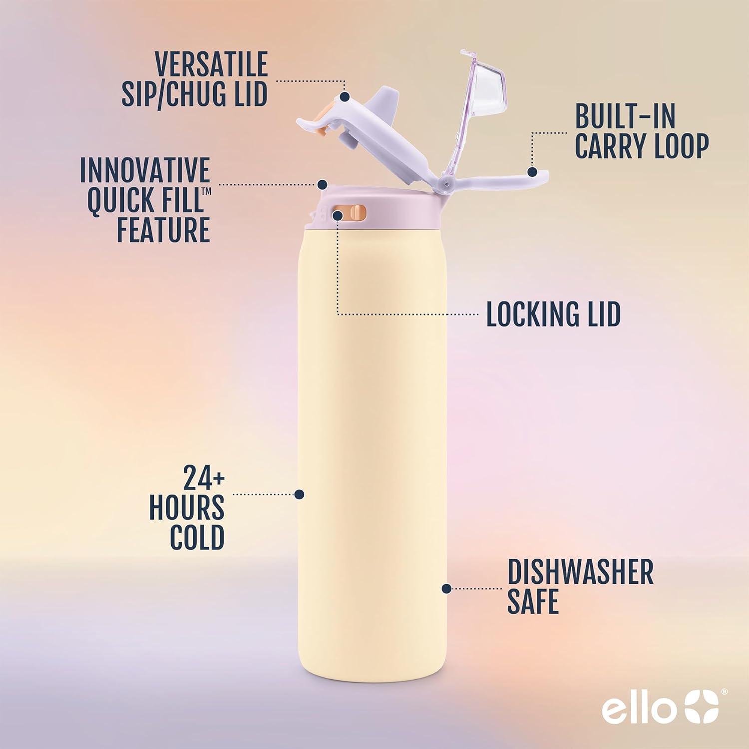 Ello Pop and Fill 22oz Stainless Steel Water Bottle Peach