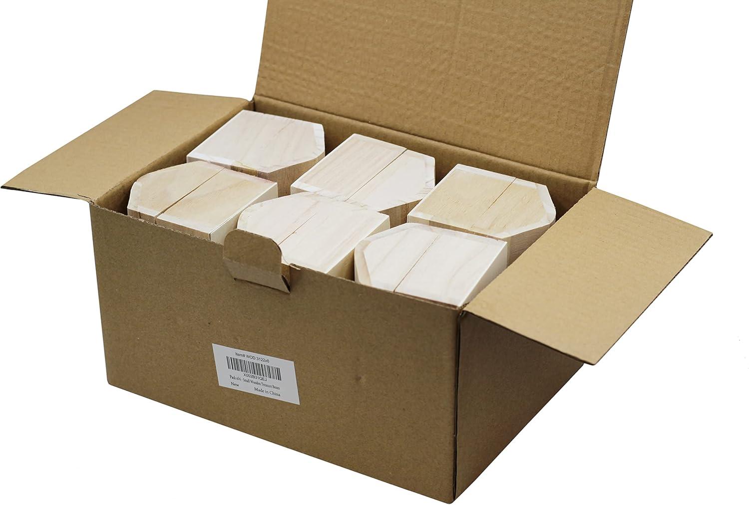 Pack of 6 Ready to Decorate Wood Treasure Chest Box Savings Bank with Coin Slot, Hinged Lid and Lockable Front Clasp, DIY Craft