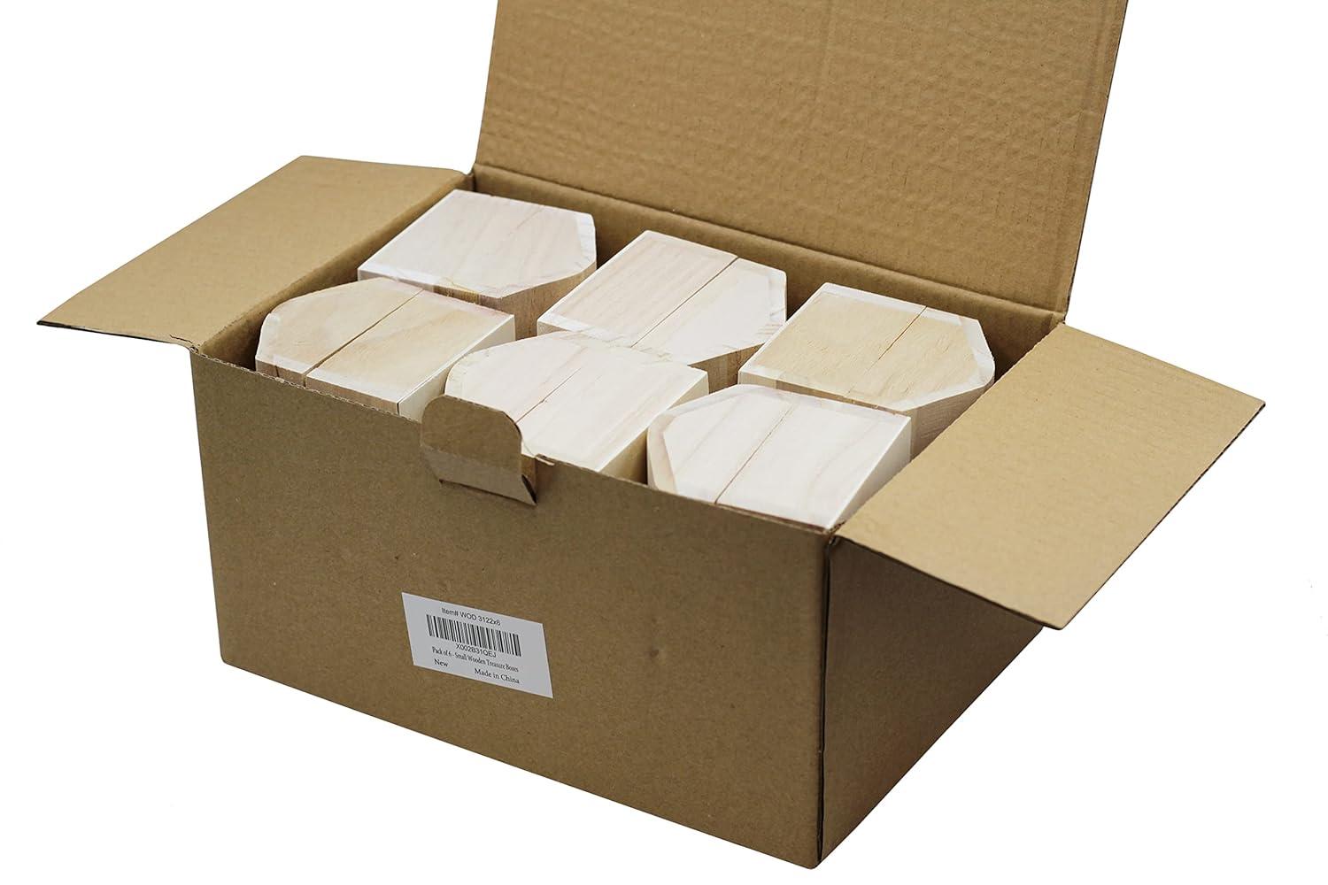 Pack of 6 Ready to Decorate Wood Treasure Chest Box Savings Bank with Coin Slot, Hinged Lid and Lockable Front Clasp, DIY Craft