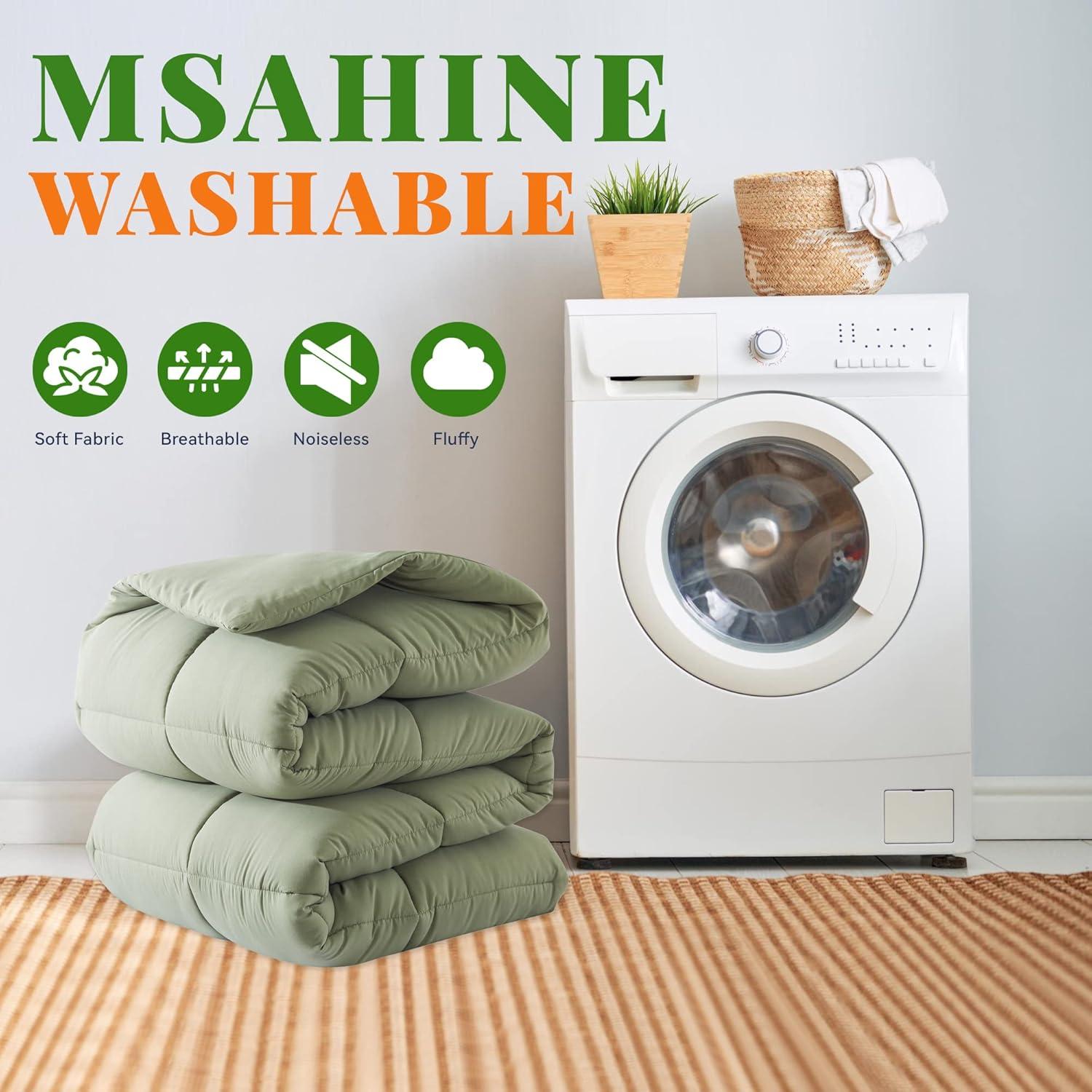 JUSTLET Luxury Solid Down Alternative Machine Washable Sage Green Comforters, Full