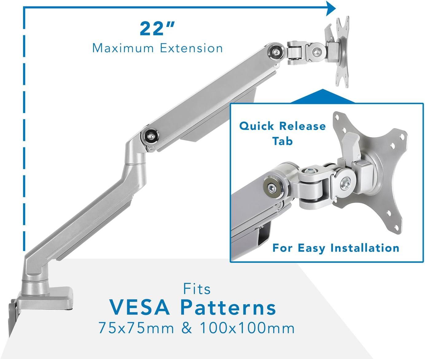 Mount-It! Single Monitor Arm Mount | Full Motion Height Adjustable Articulating Mechanical Spring Arm | Fits 24 - 32 Inch  | C-Clamp and Grommet Base