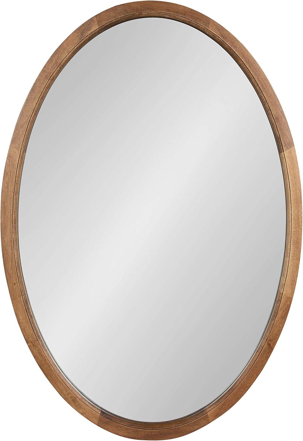 Elegant Farmhouse Oval Wood Bathroom Vanity Mirror, Rustic Brown