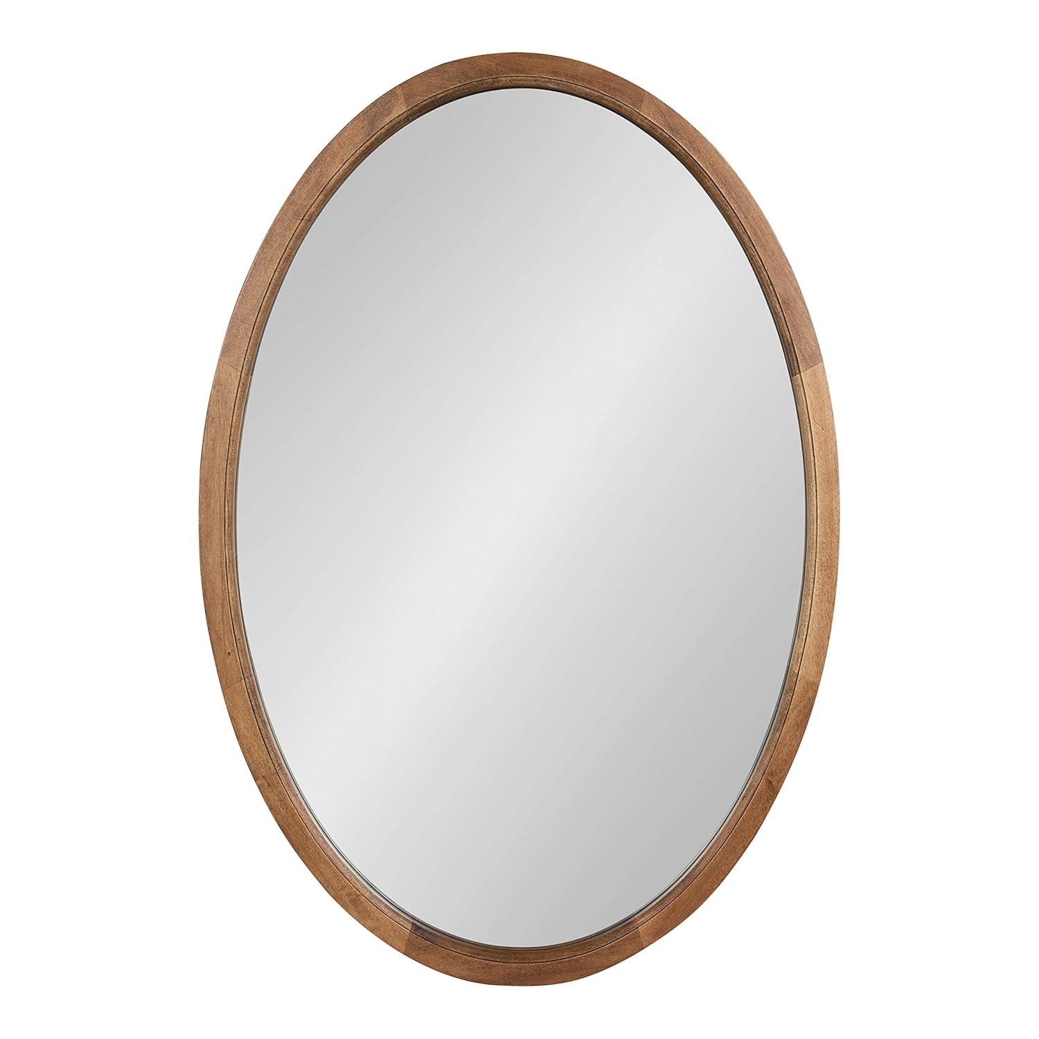 Kate and Laurel Hogan Farmhouse Oval Framed Wall Mirror, 24 x 36, Rustic Brown, Decorative Bulletin Board for Wall