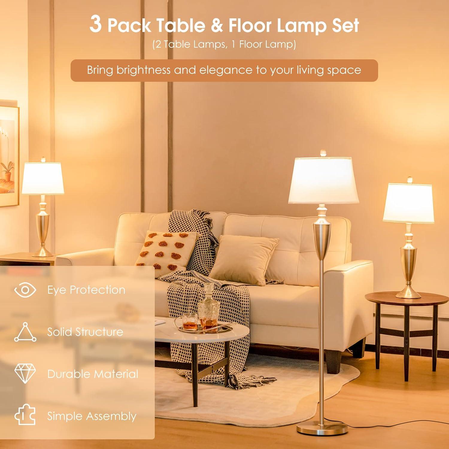 Lalia Home Crystal Drop Table and Floor Lamp Set Metallic Silver : Metallic Silver, Brushed Nickel Base ,Modern Lighting