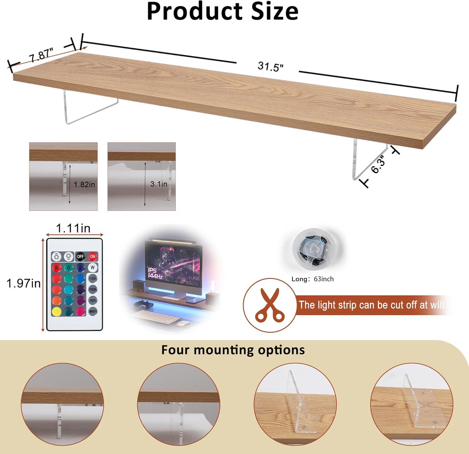 Natural Wood and Acrylic Monitor Stand with LED Light