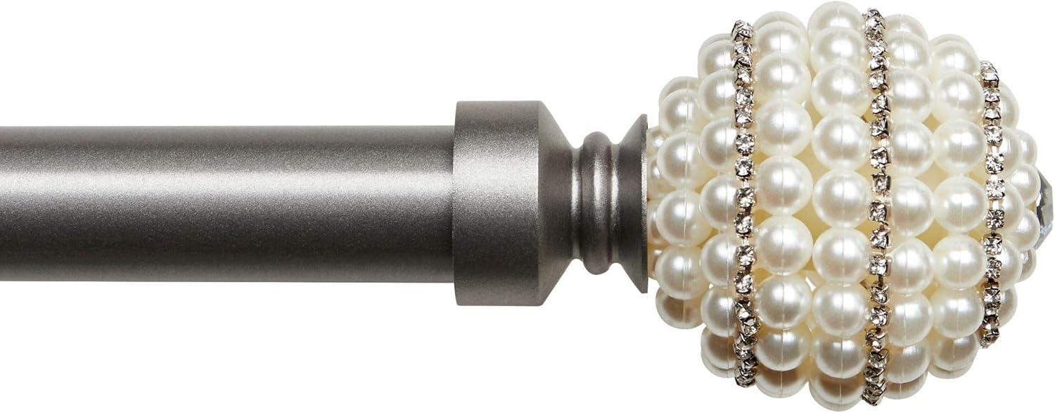 Gunmetal Adjustable Curtain Rod with Faux Pearl and Rhinestone Finial