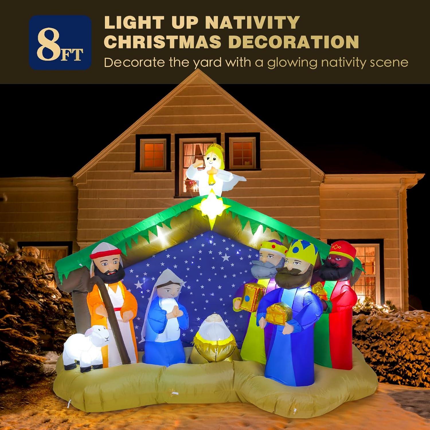 Joiedomi 8 FT Long Christmas Inflatables Nativity Scene, Christmas Blow Up Nativity Set with Build-in LEDs for Xmas Party Yard Outdoor Indoor Garden Lawn Décor