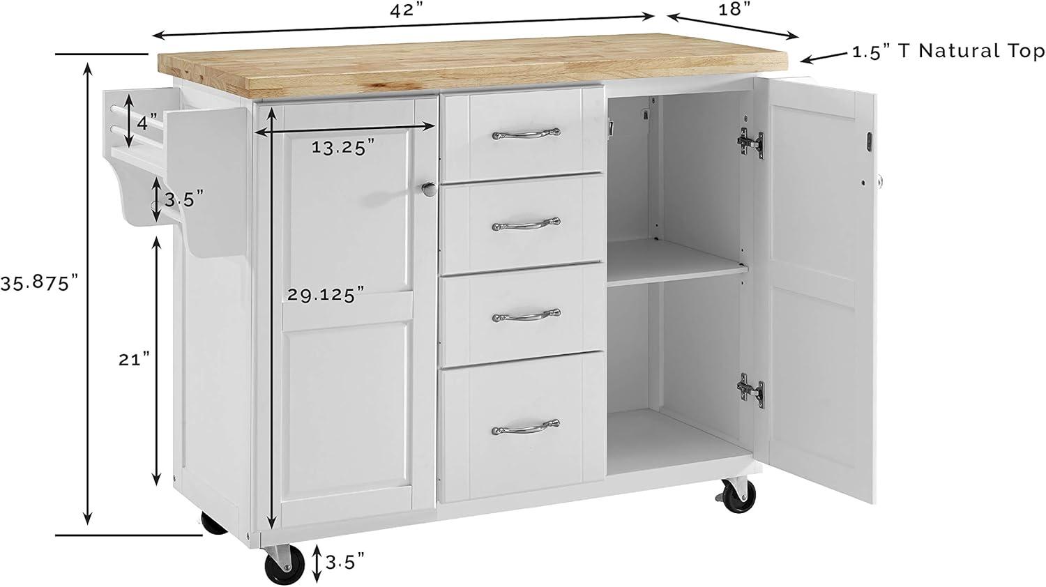 Elliott White and Natural Wood Kitchen Cart with Storage and Spice Rack