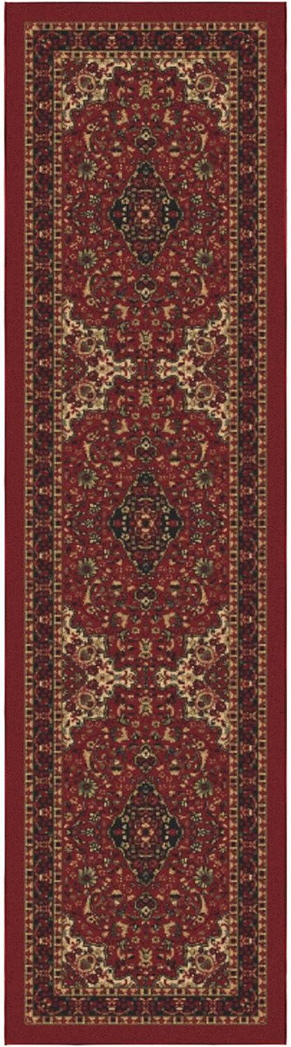 Ottohome Non-Slip Medallion Oriental Area Rug For Living Room, Hallway, Entryway Rug, Dark Red