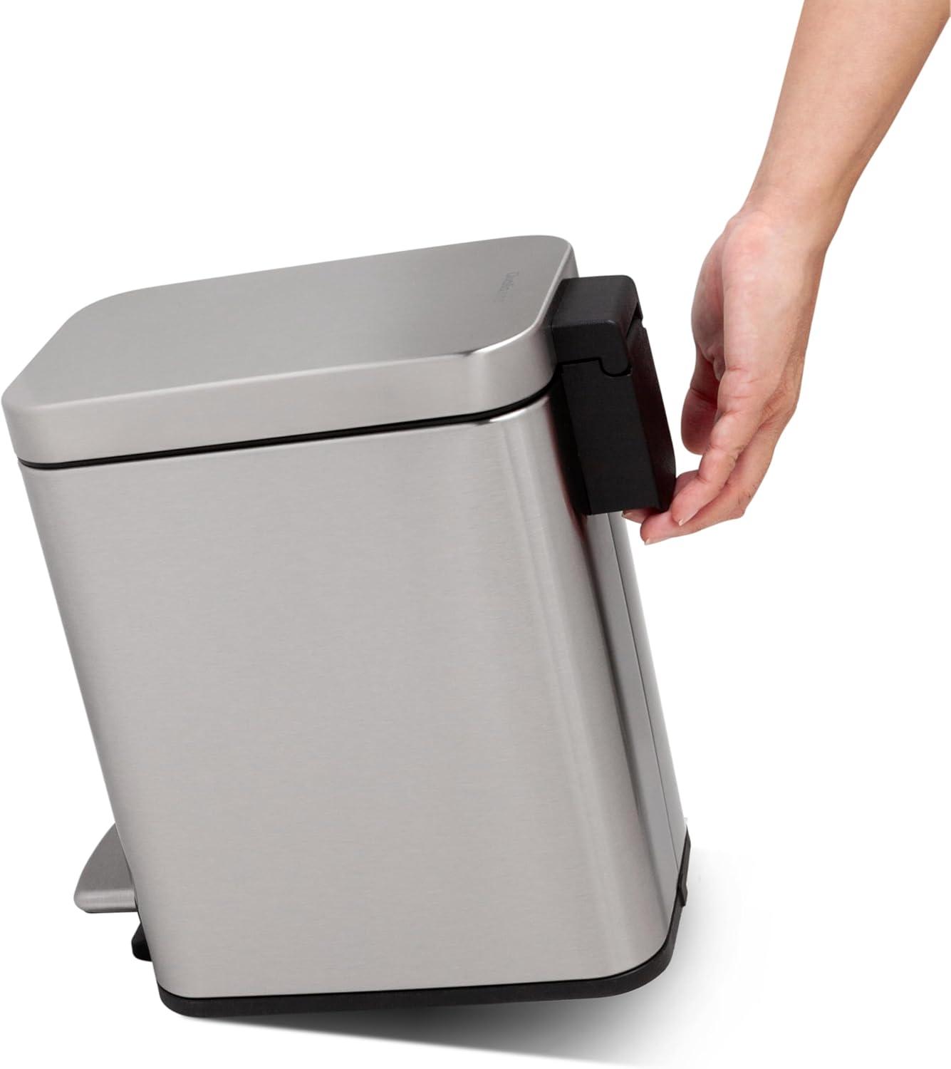 Slim Stainless Steel Step-On Trash Can Set, 1.3 Gallon