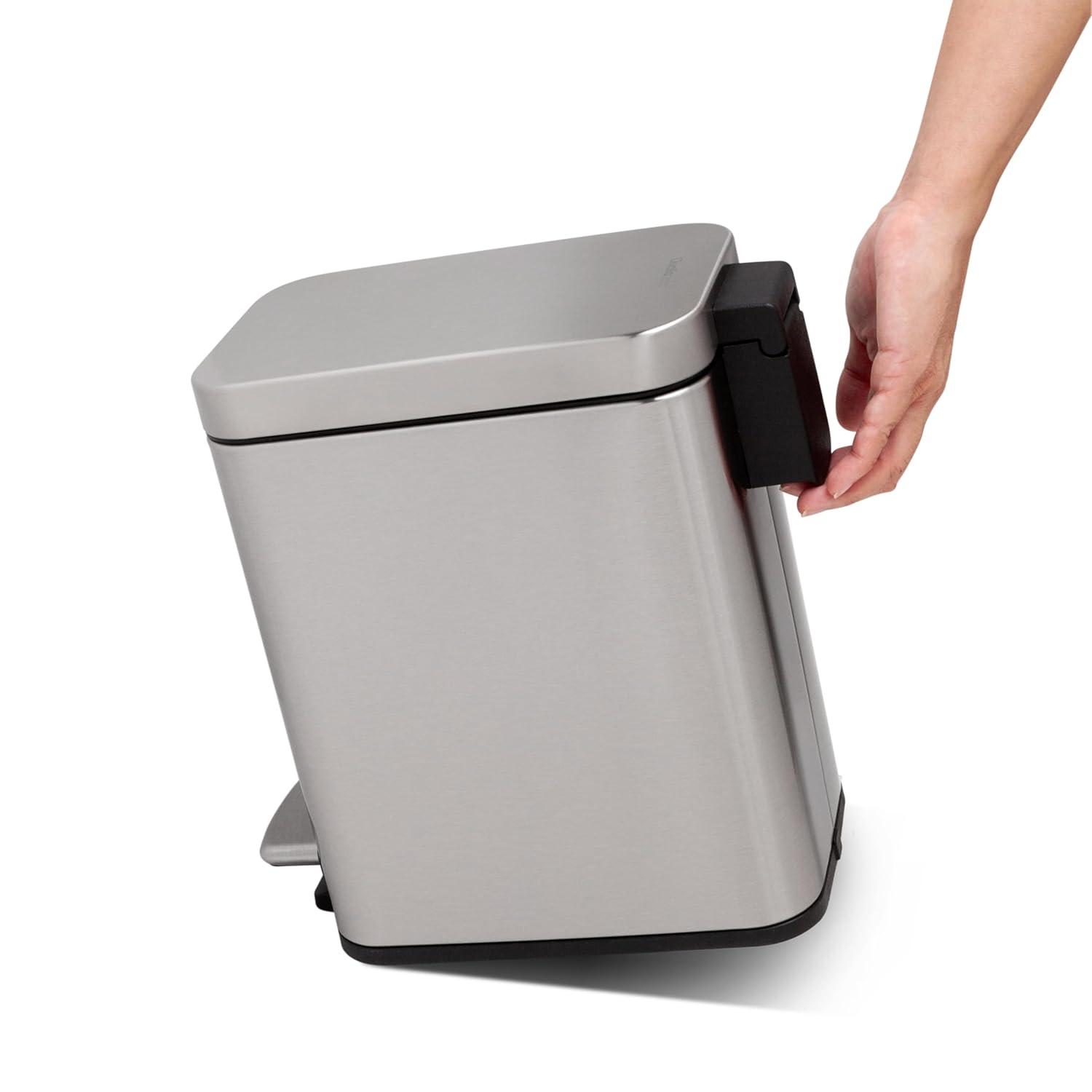 Slim Stainless Steel Step-On Trash Can Set, 1.3 Gallon