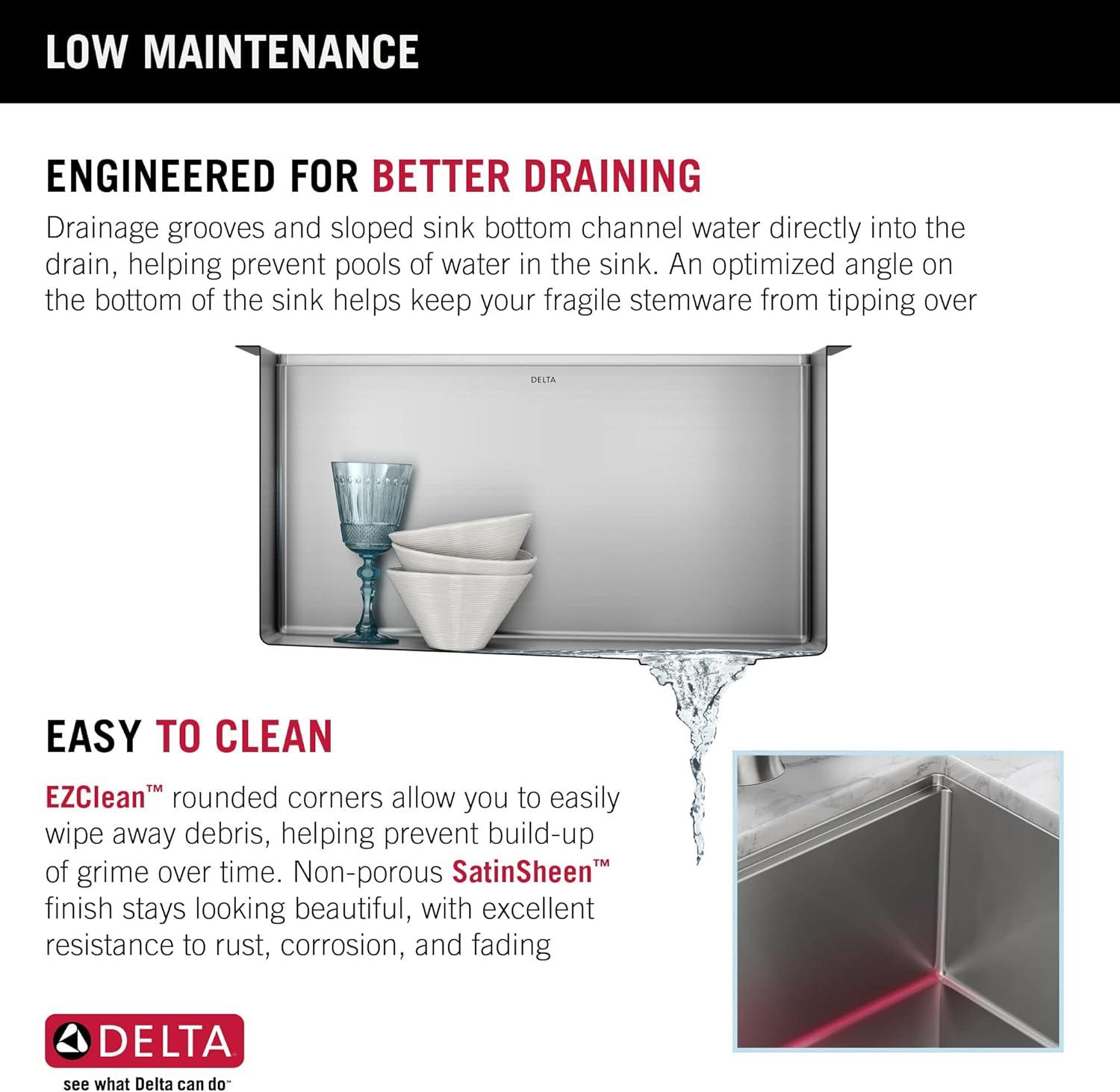 Delta Lorelai™ 24" L Workstation Laundry Utility Kitchen Sink Undermount 16 Gauge Stainless Steel Single Bowl