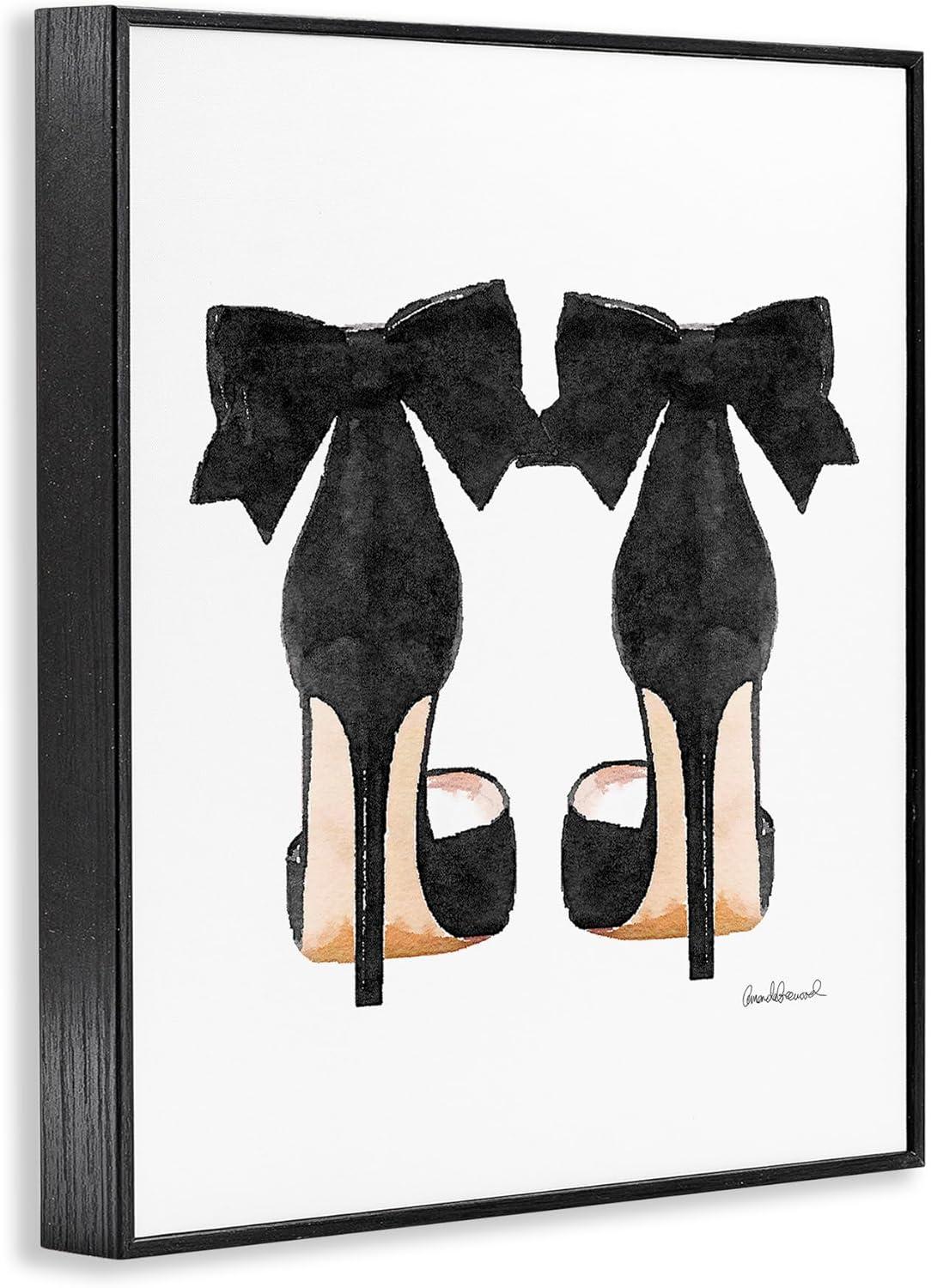 Elegant Black Heels with Bow Canvas Print in Ebony Frame