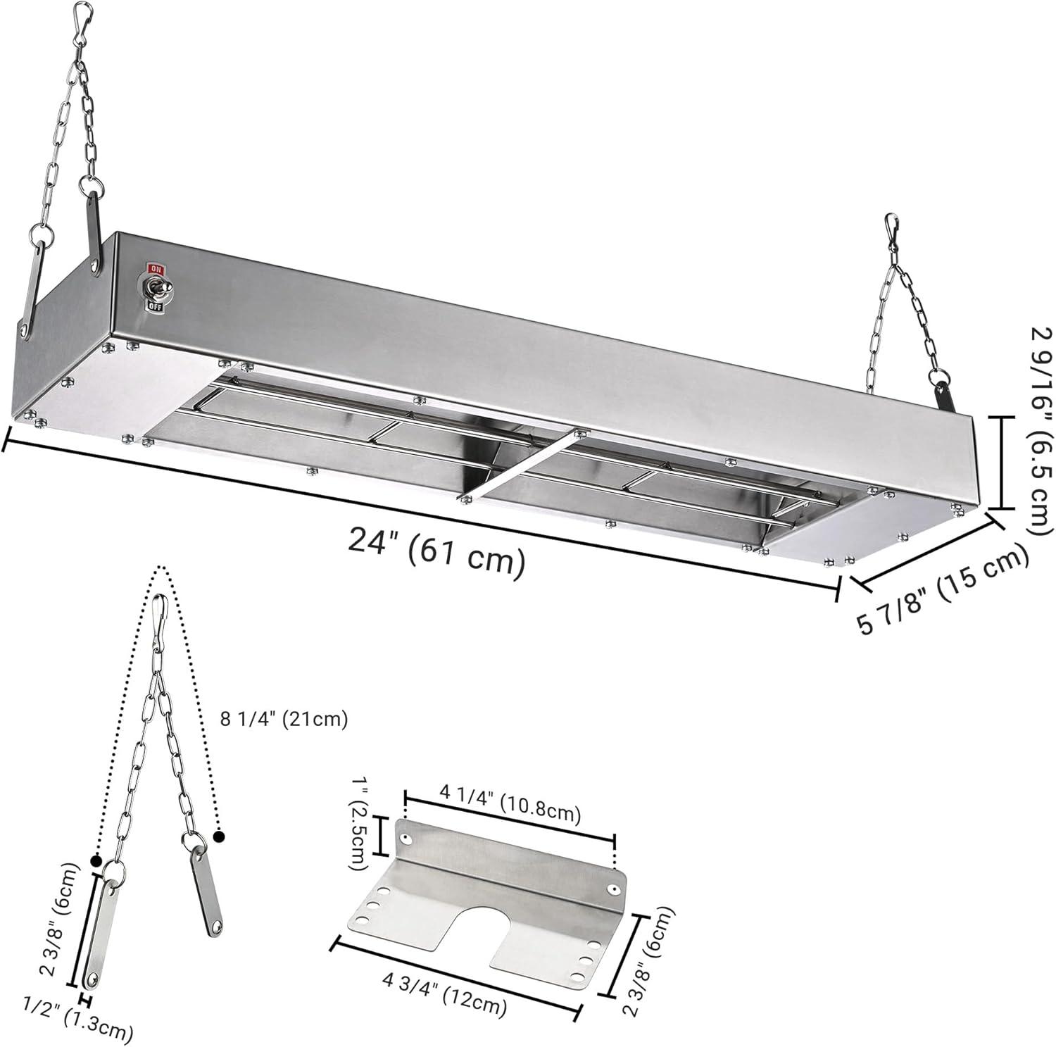 WeChef Commercial Food Warmer 24" 900W Electric Strip Heater Portable Stainless Steel Fry Heating Lamp for Fry Dishes