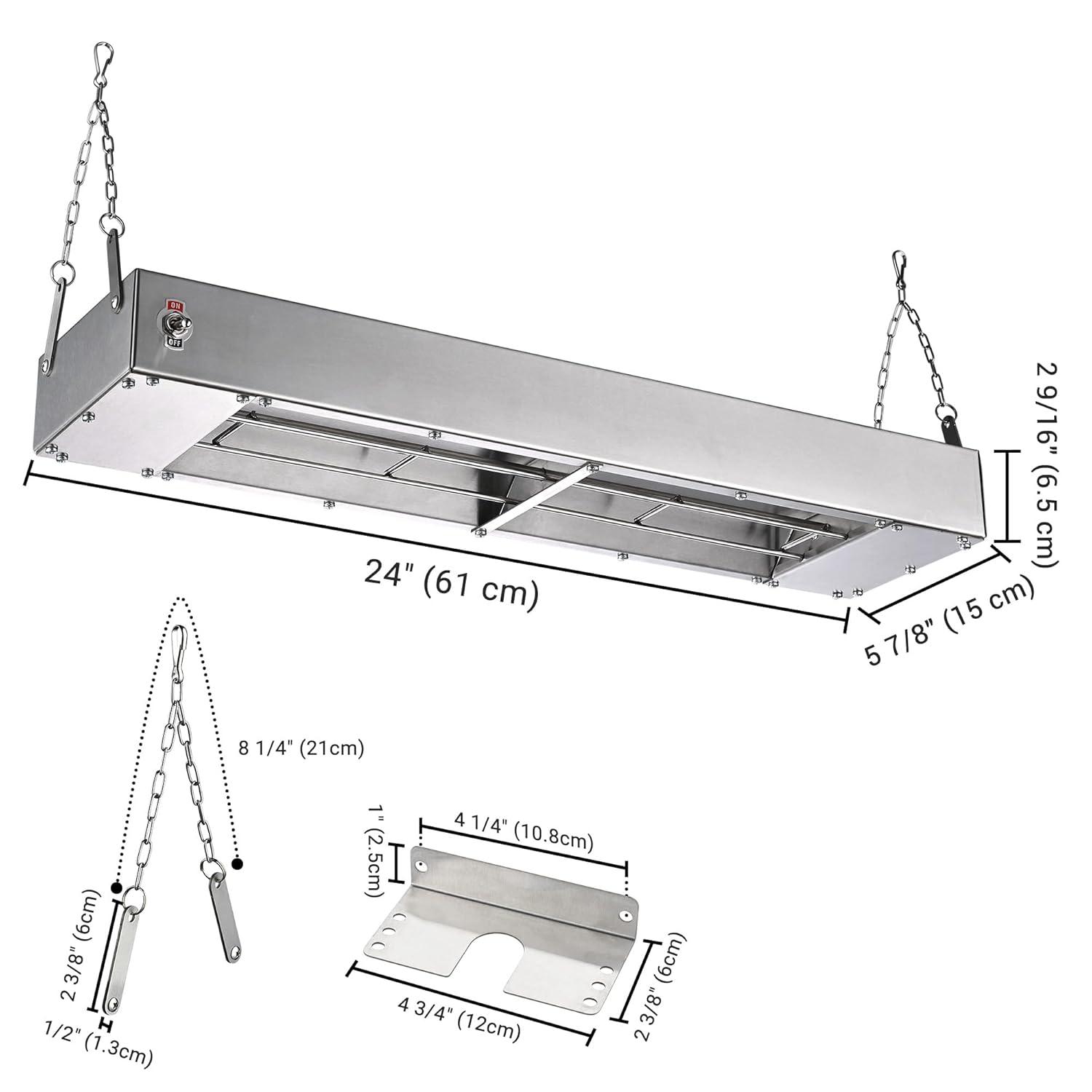 WeChef Commercial Food Warmer 24" 900W Electric Strip Heater Portable Stainless Steel Fry Heating Lamp for Fry Dishes