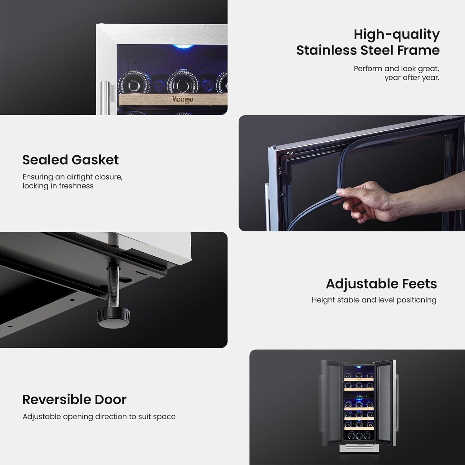 Yeego Yeego 28 Bottles 15" Dual Zone Wine Cooler Under Counter Compressor Wine Refrigerator