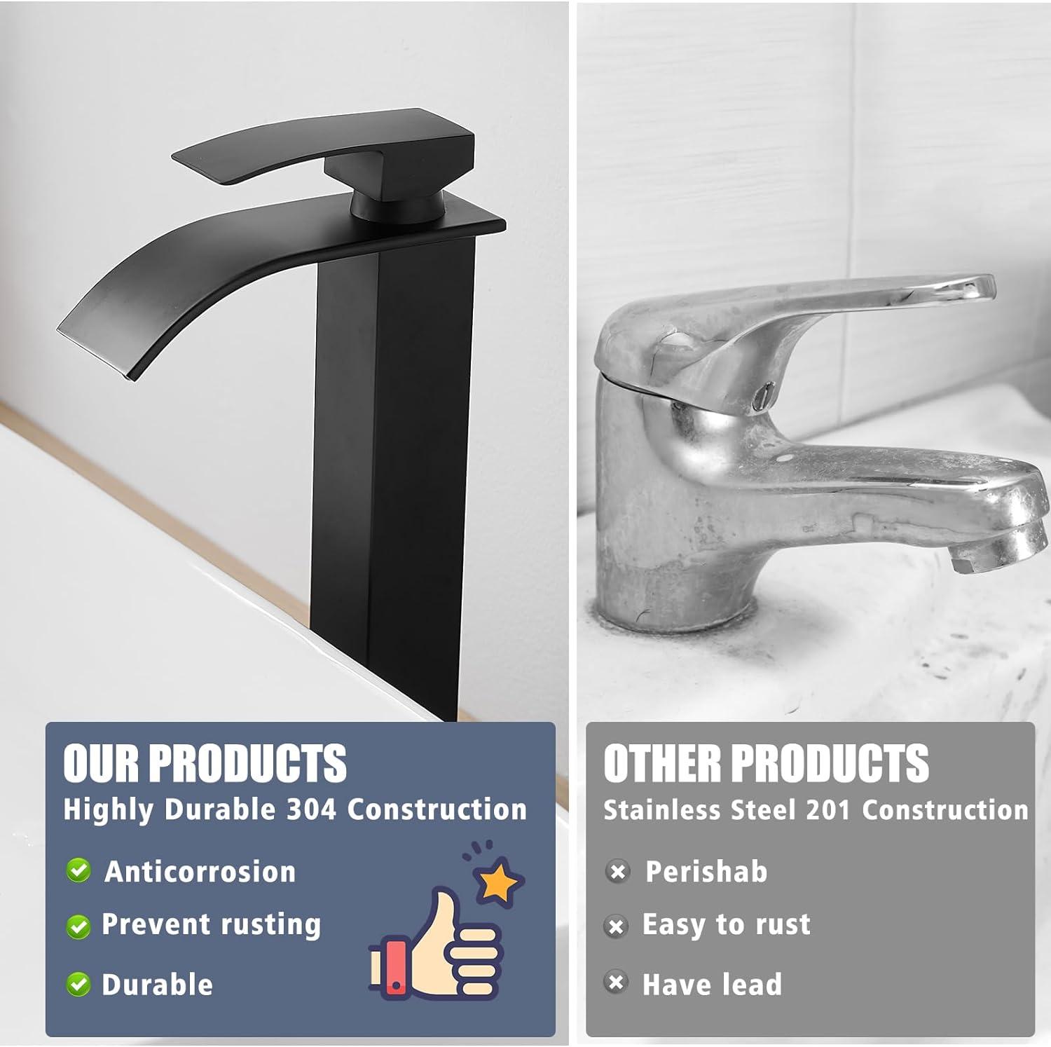 Matte Black Stainless Steel Single Handle Vessel Sink Faucet