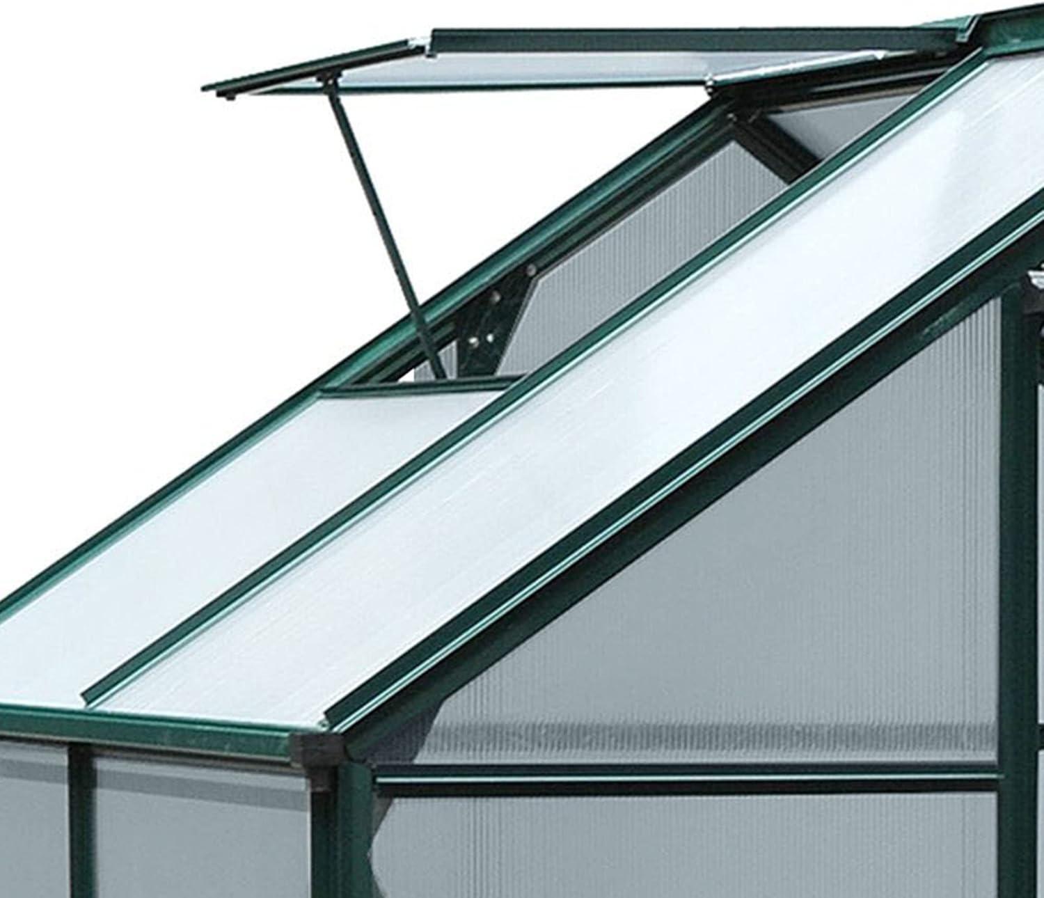 Outsunny 6' x 4' Greenhouse for Outdoors, Polycarbonate Greenhouse with Rain Gutter and Roof Vent, Aluminum Walk-in Green Houses for Outside for Patio Backyard Garden, Dark Green