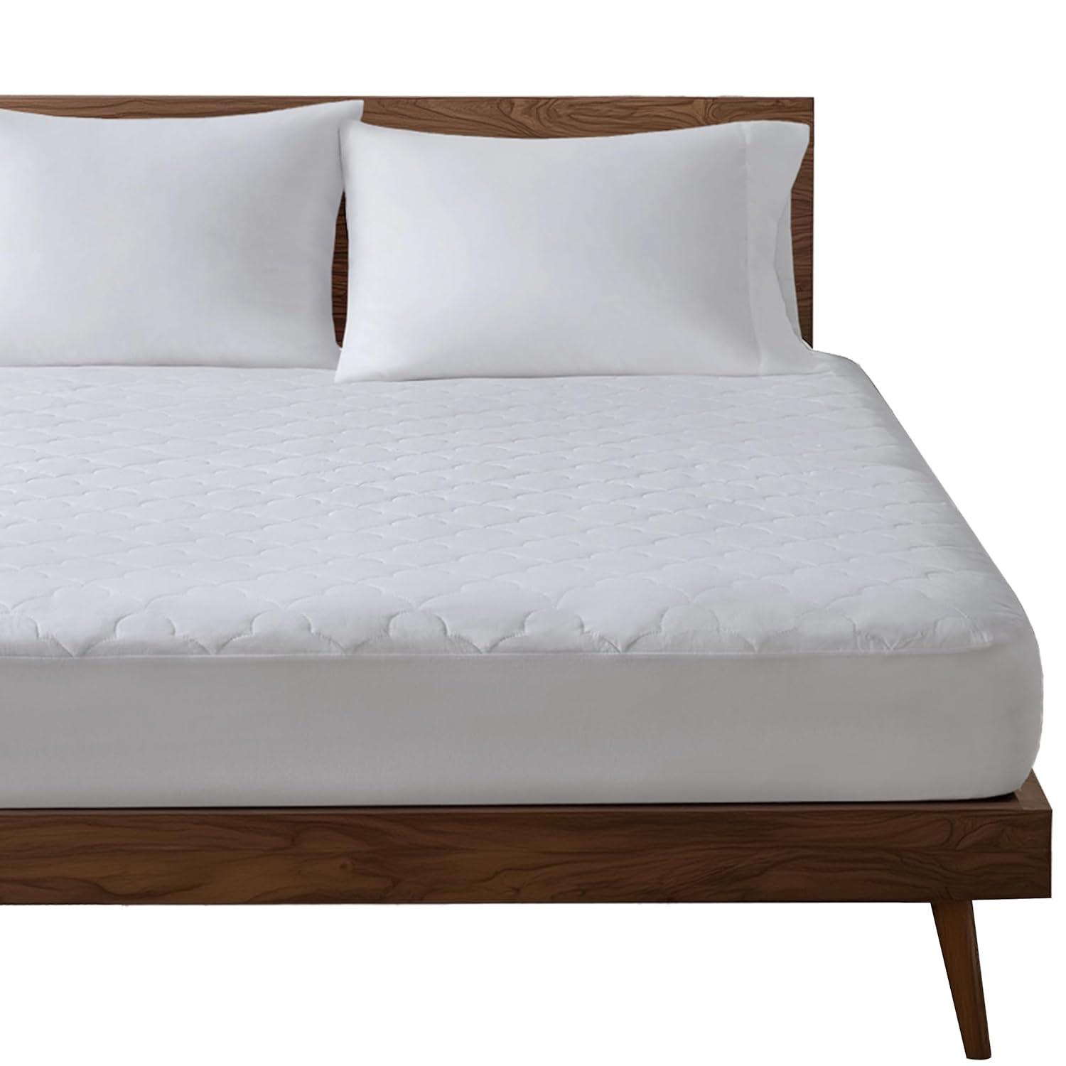 Sleep Philosophy King All Natural Cotton Percale Quilted Mattress Pad White: Cooling, 135 Thread Count, Fits 16" Depth