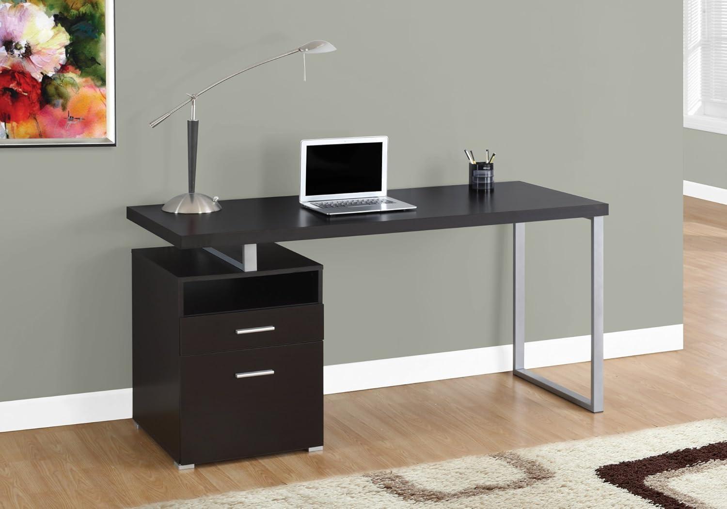 Monarch Computer Desk 60"L / Cappuccino / Silver Metal