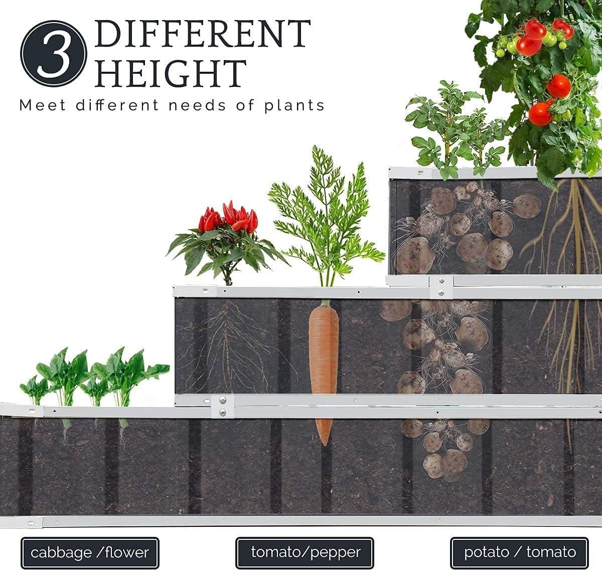 46" x 46" x 23.6" Dark Grey Galvanized Steel 3-Tier Raised Garden Bed