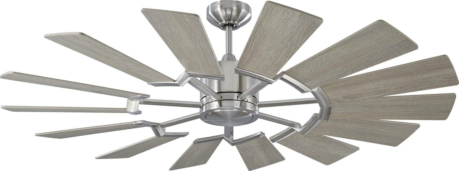 Prairie II 52" Brushed Steel Windmill-Inspired Ceiling Fan with LED Light