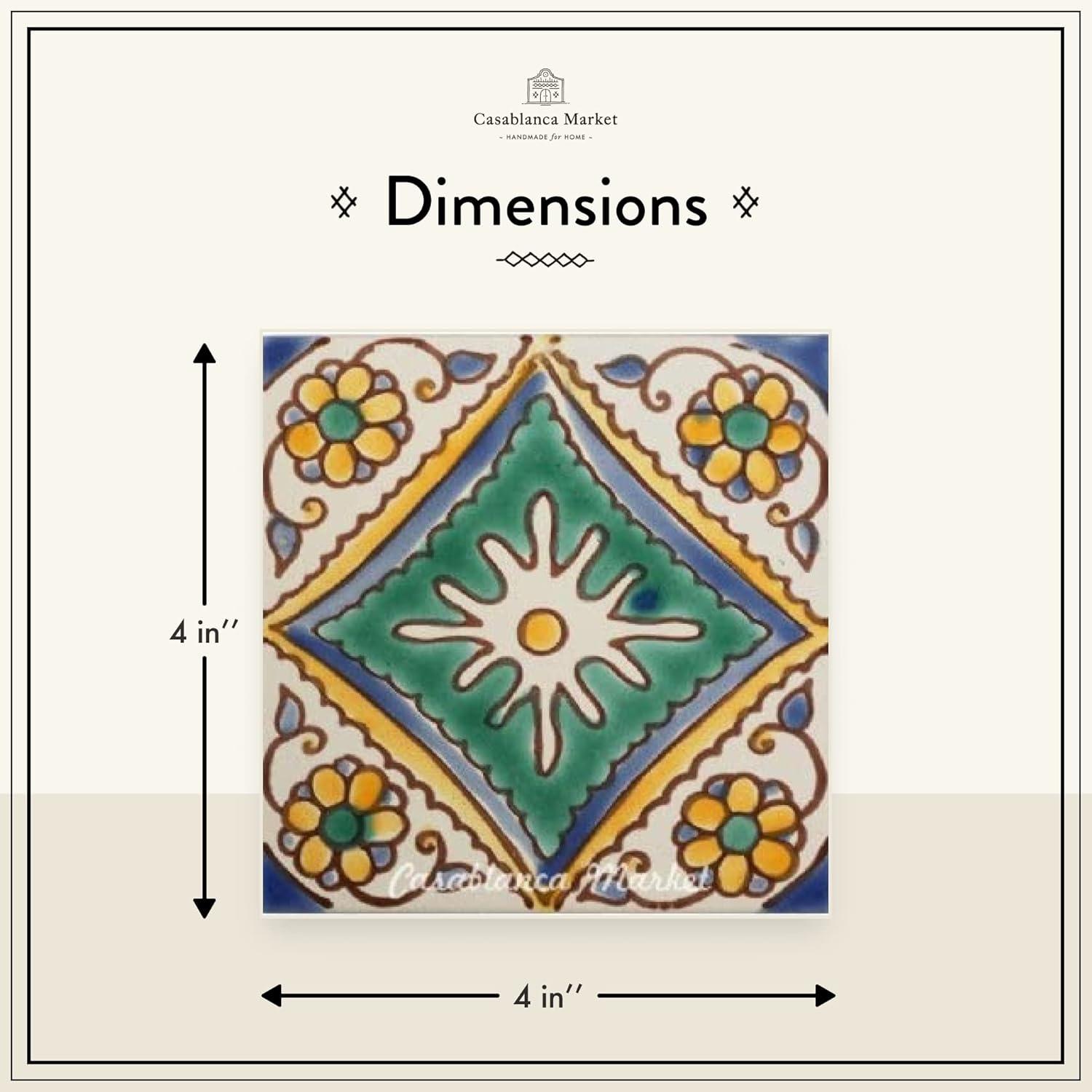 Casablanca Market Mediterranean 4'' x 4'' Hand Painted Ceramic Decorative Accent Tile