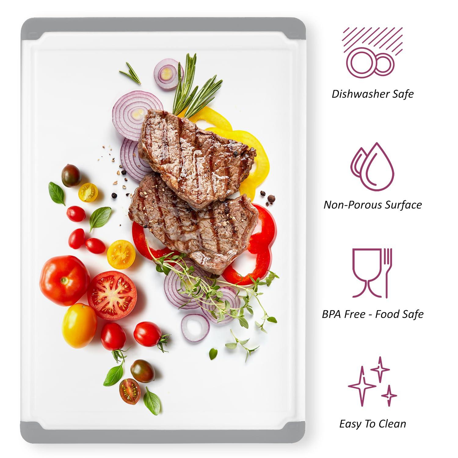 Plastic Cutting Boards for Kitchen - Large 18 x 12 Inch Rubber Cutting Board with Juice Grooves, Non-Slip, Dishwasher Safe Cutting Boards