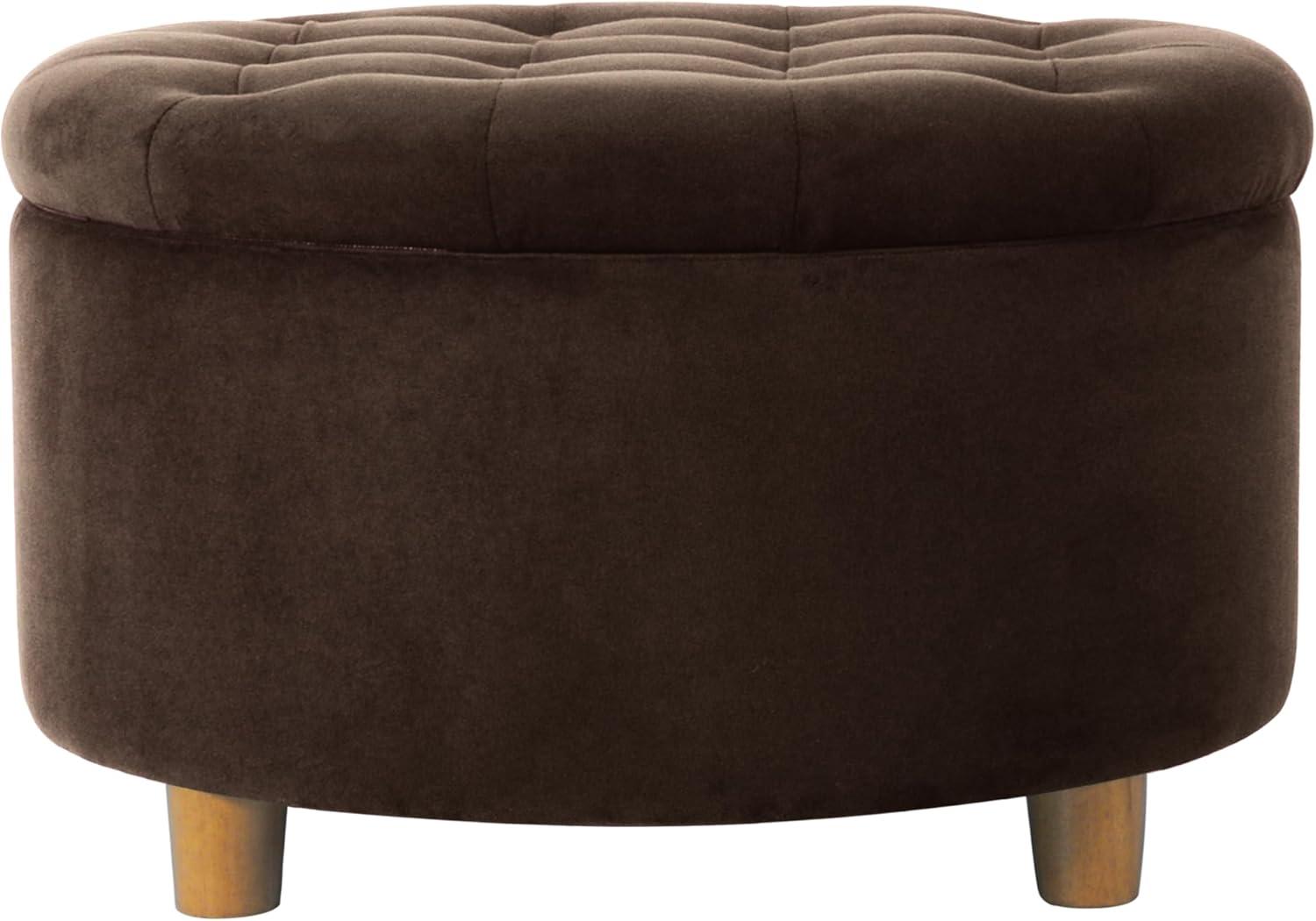 Tufted Round Storage Ottoman Velvet Brown - HomePop: Elegant Honey Oak Legs, Upholstered, Easy to Assemble