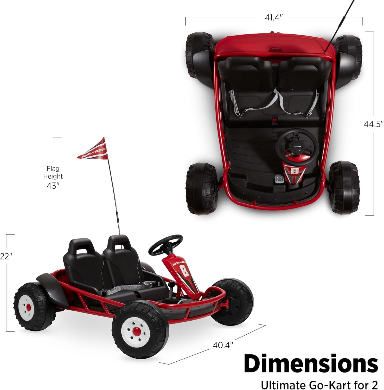 Radio Flyer Ultimate 24 Volt Electric Go-Kart with 2 Seats, Adjustable Seat, Rubber Wheels, and Speeds up to 8 MPH, for Kids Ages 3-8, Red