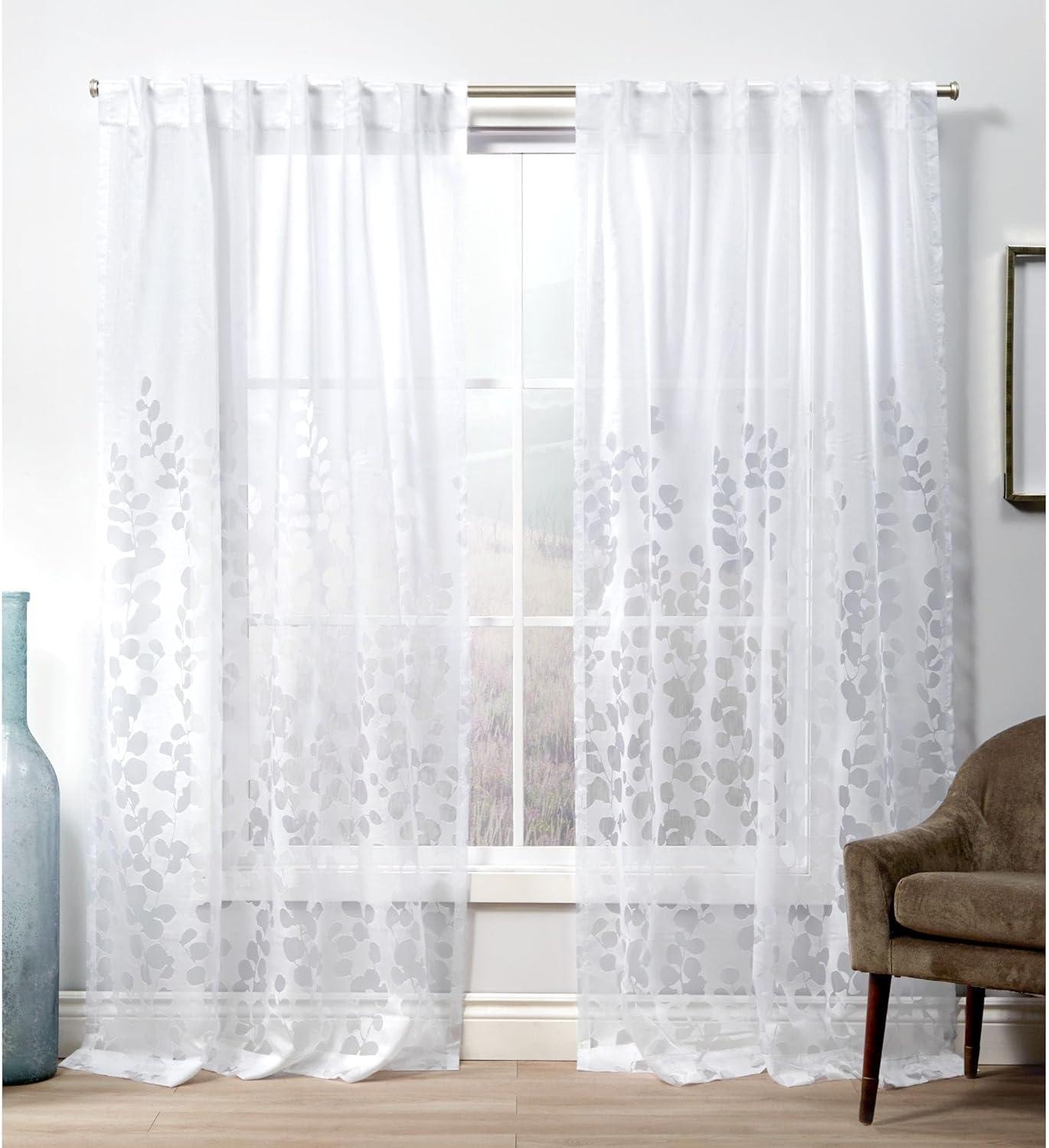 Exclusive Home Wilshire Burnout Sheer Hidden Tab Top Curtain Panel Pair, 54"x108", Winter White