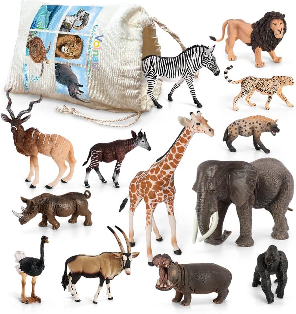 Volnau Safari Animal Figurines Toys 13PCS Africa Figures for Kids Toddlers Christmas Decoration Gift Preschool Educational Zoo Pack Lion Jungle Forest King Set…