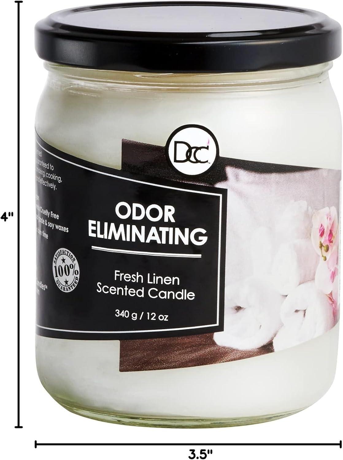 Fresh Linen Odor Eliminating Highly Fragranced Candle - Eliminates 95% of Pet, Smoke, Food, and Other Smells Quickly - Up to 80 Hour Burn time - 12 Ounce Premium Soy Blend
