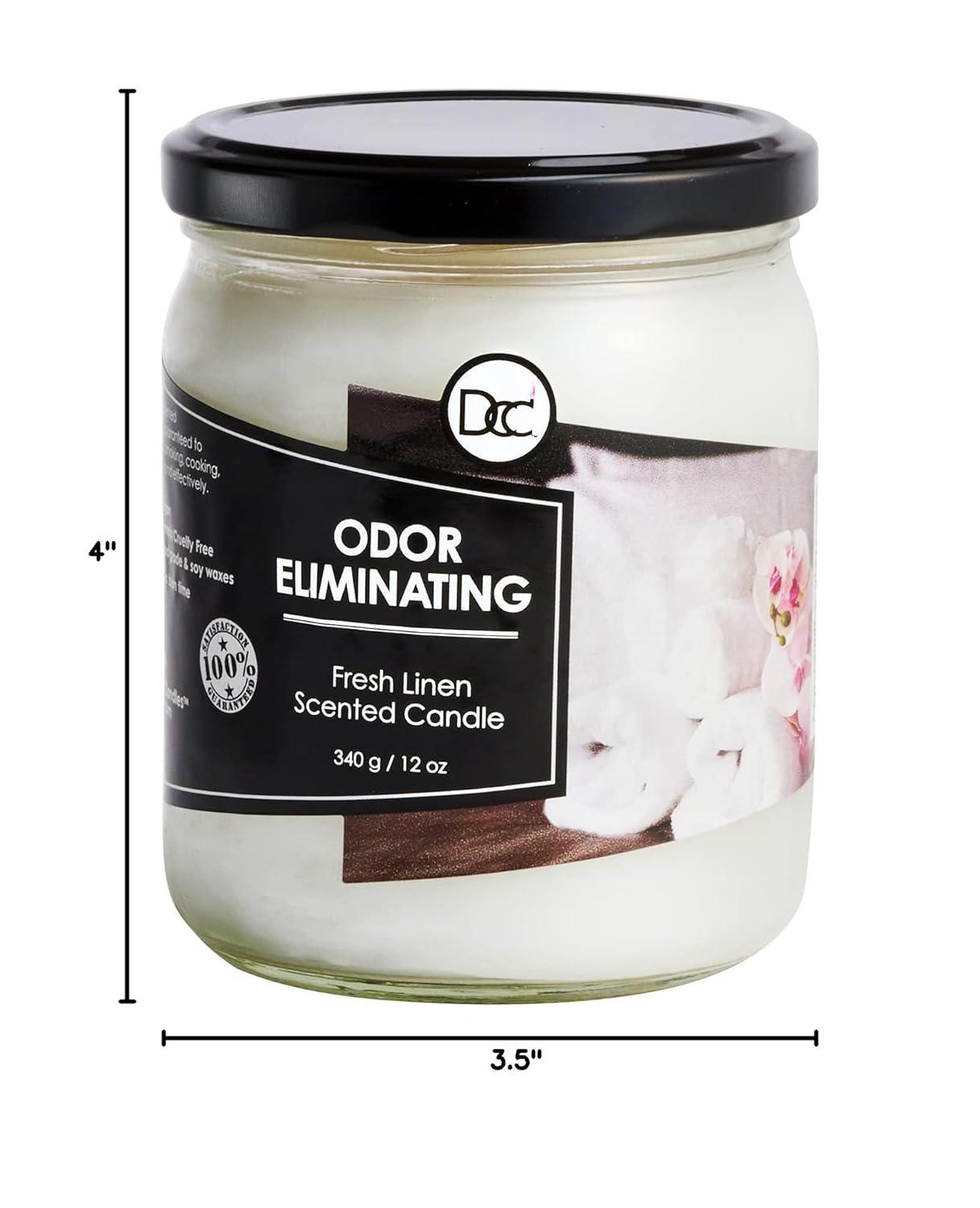 Fresh Linen Odor Eliminating Highly Fragranced Candle - Eliminates 95% of Pet, Smoke, Food, and Other Smells Quickly - Up to 80 Hour Burn time - 12 Ounce Premium Soy Blend