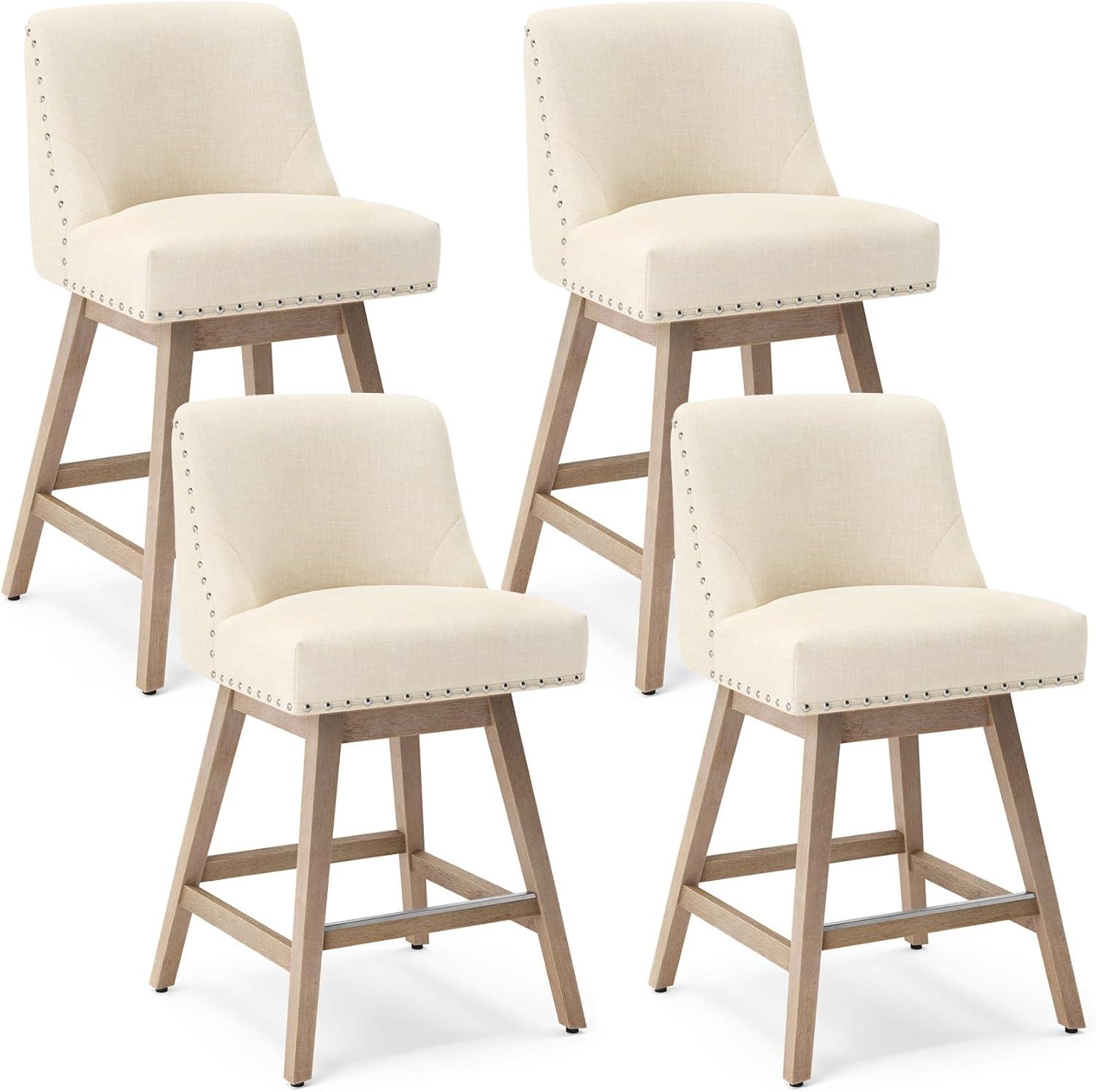 Dycanpo 26''H Swivel Counter Stools Set of 4 with Back Linen Fabric for Home Kitchen Island