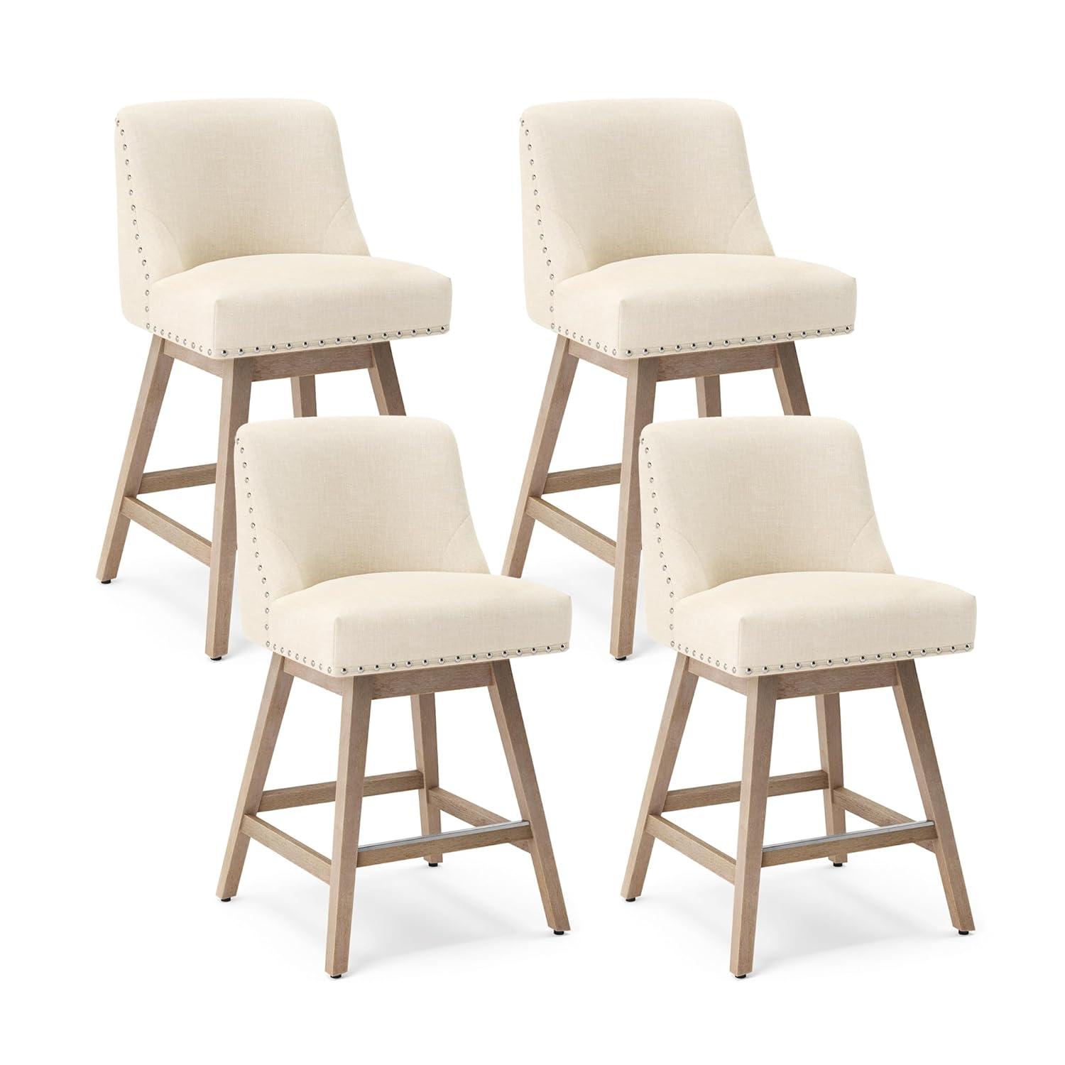 Dycanpo 26''H Swivel Counter Stools Set of 4 with Back Linen Fabric for Home Kitchen Island, Beige