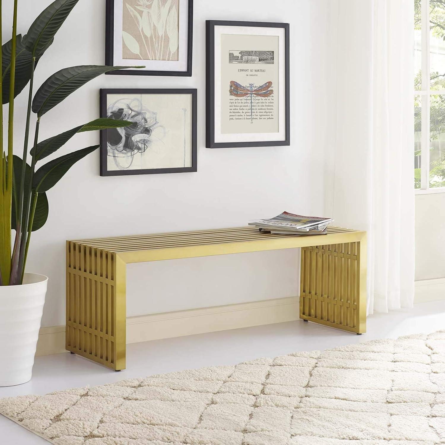 Gridiron Medium Stainless Steel Bench Silver - Modway: No Assembly, 495lb Capacity, 46.5" Width