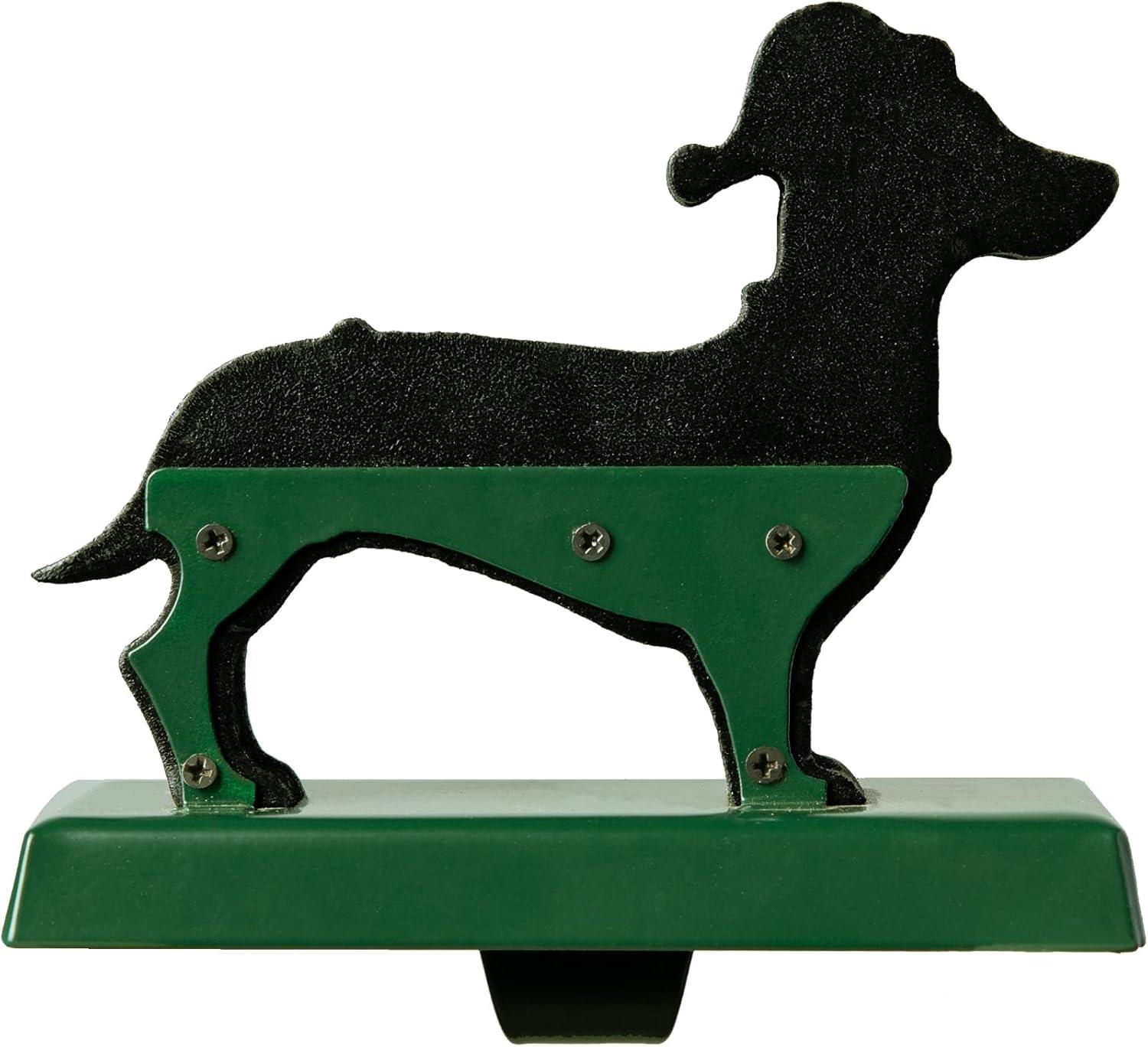 5.75" Green and Red Wooden Dachshund Stocking Holder