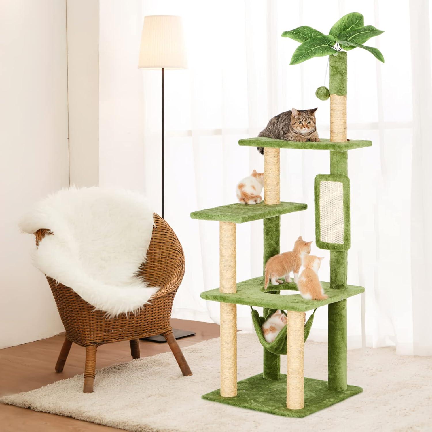 55'' Green Multi-Level Cat Tree with Hammock and Sisal Posts