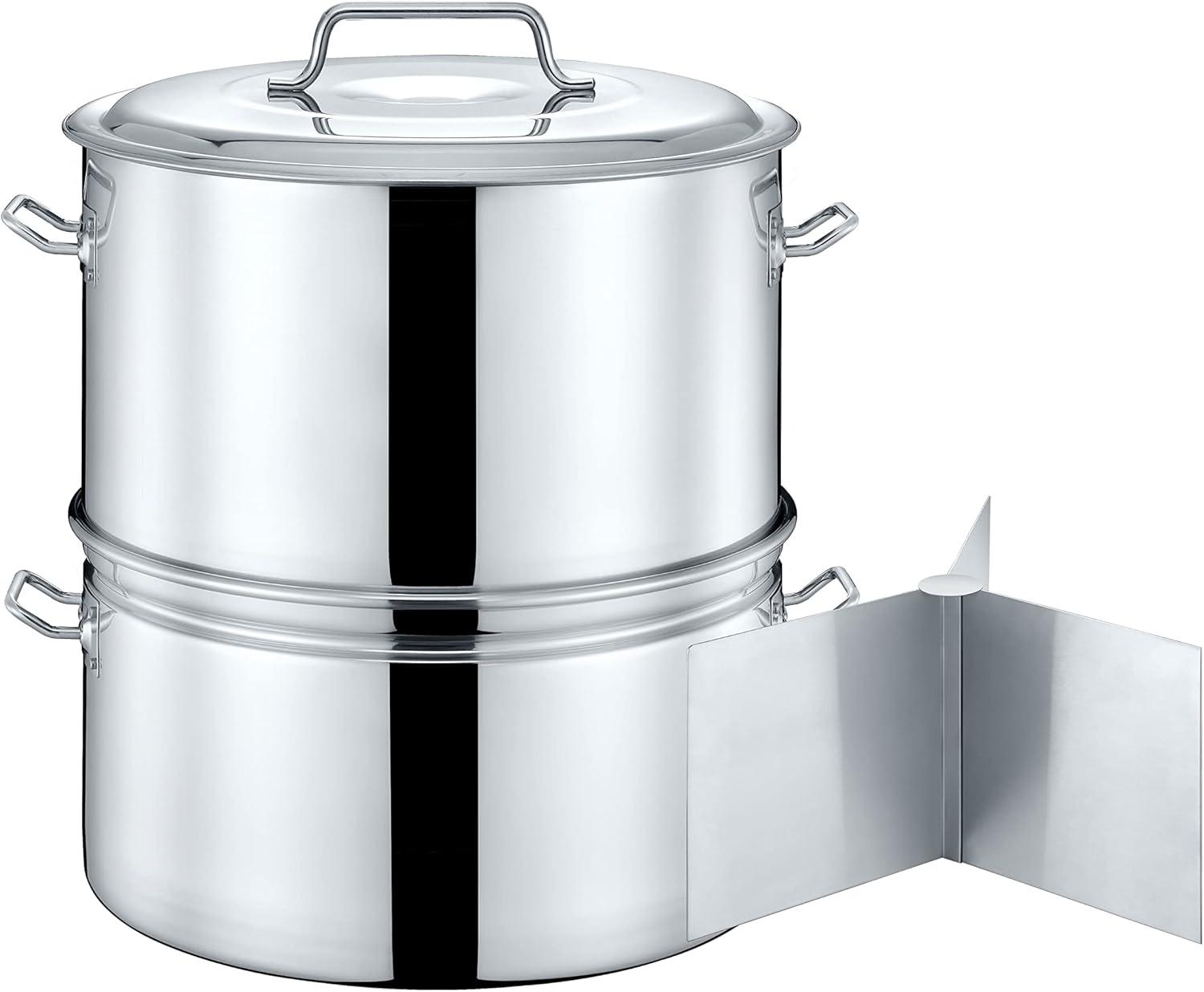 Extra Large 100QT Stainless Steel Stock Pot Steamer and Braiser Combo