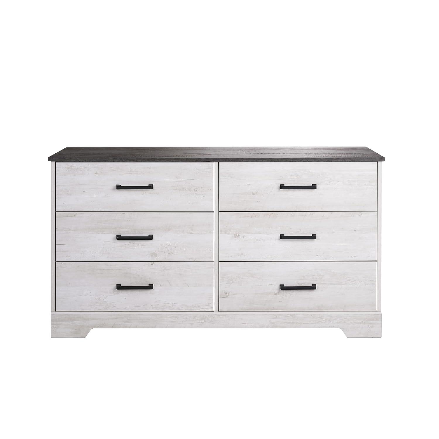 Prepac Rustic Ridge Farmhouse 6 Drawer Bedroom Dresser Washed White