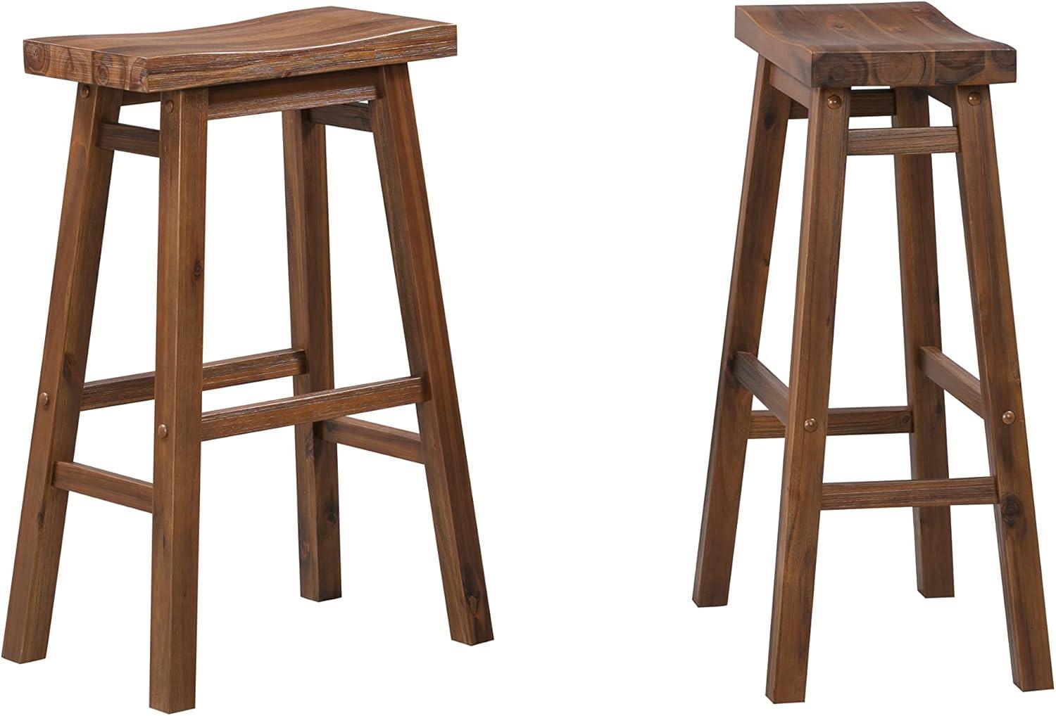 Set of 2 29" Wire-Brush Finish Backless Saddle Barstools Chestnut - Boraam: Solid Acacia, Footrests