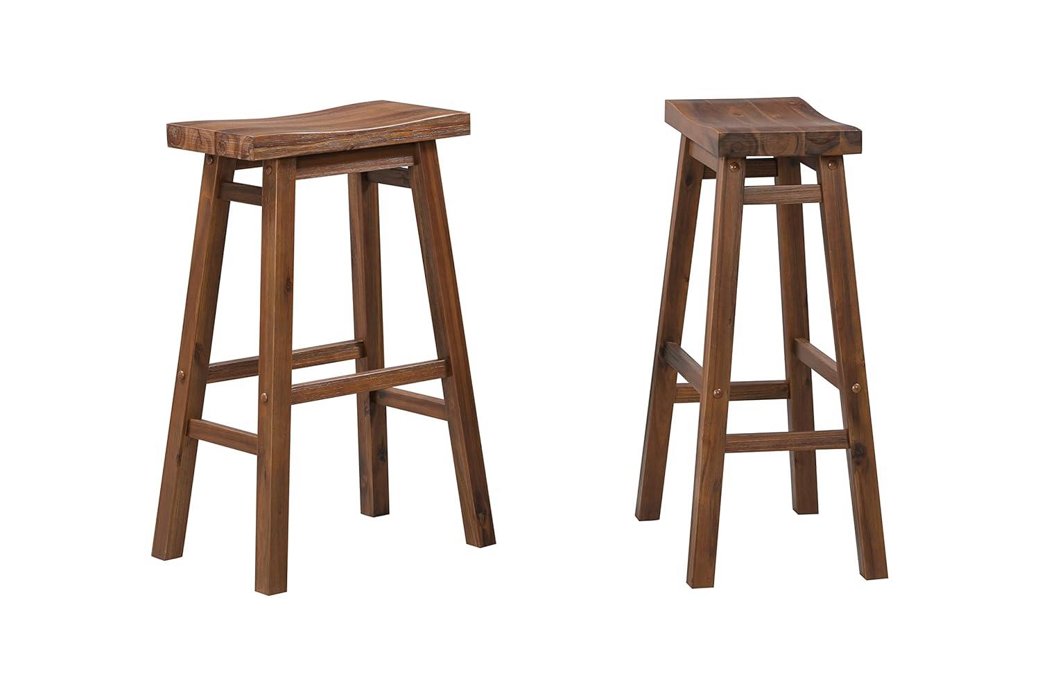 Set of 2 29" Wire-Brush Finish Backless Saddle Barstools Chestnut - Boraam: Solid Acacia, Footrests